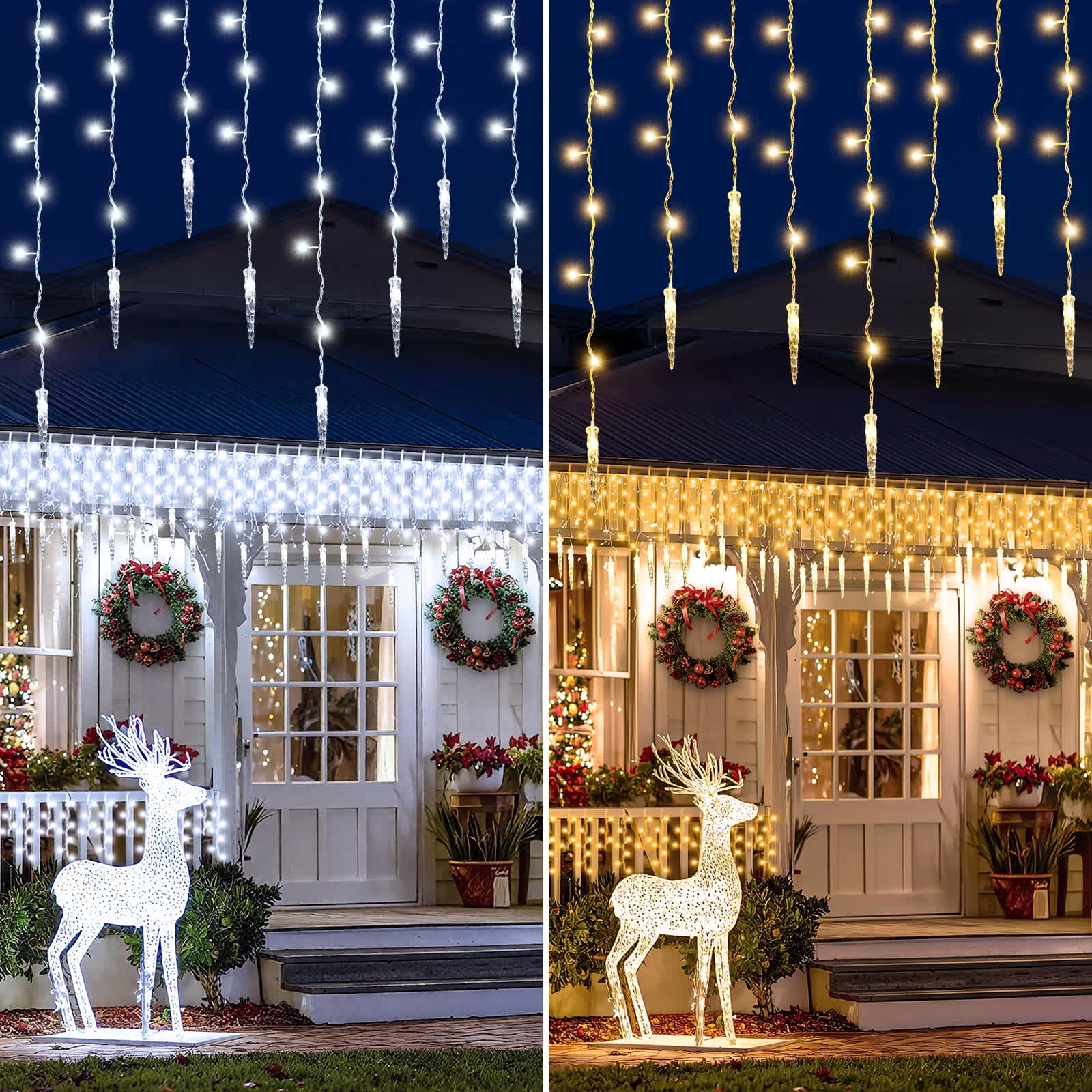 BIGHOUSE BH3003010058 35FT 320 LED Outdoor Christmas Icicle Lights Dual Color (Soft Warm/ Cool White)