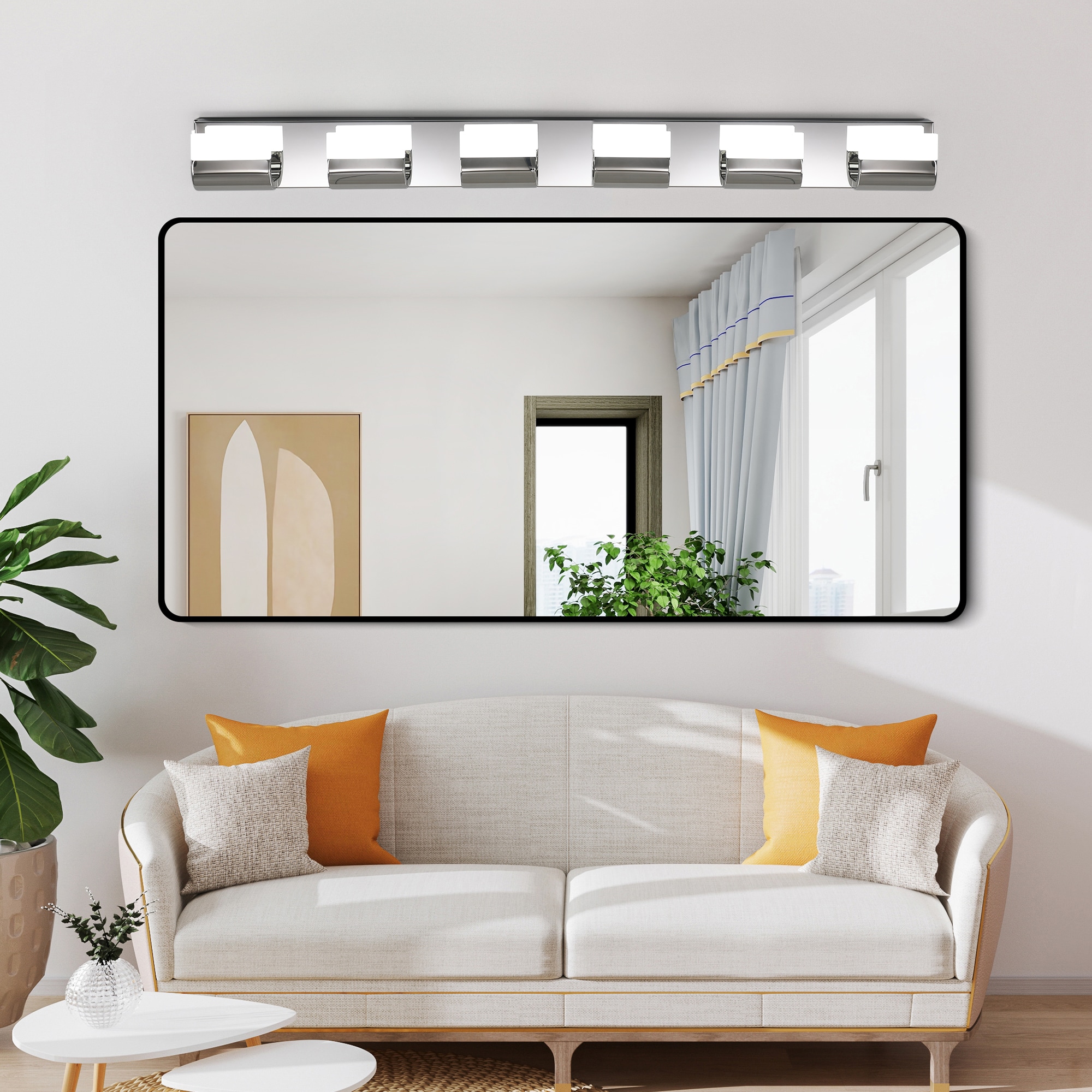 EXTRAUP YHLW1340P206824 6-Light LED Vanity Lights 46.5-in 6 -Light Polished Chrome Integrated LED Modern/contemporary Vanity light