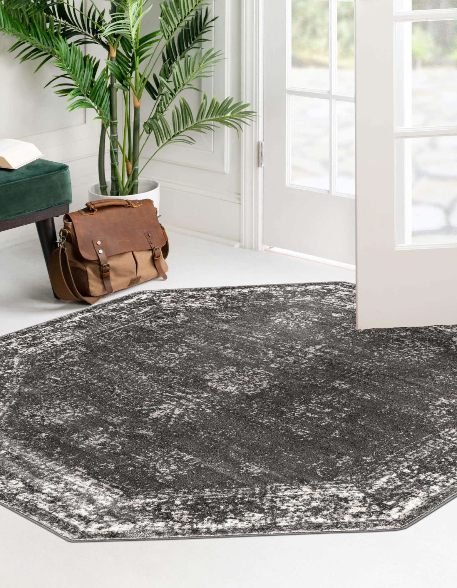 Unique Loom 3151876 Sofia 6 x 6 (ft) Loomed Polypropylene Dark Gray Octagonal Indoor Floral Bohemian/Eclectic Area rug