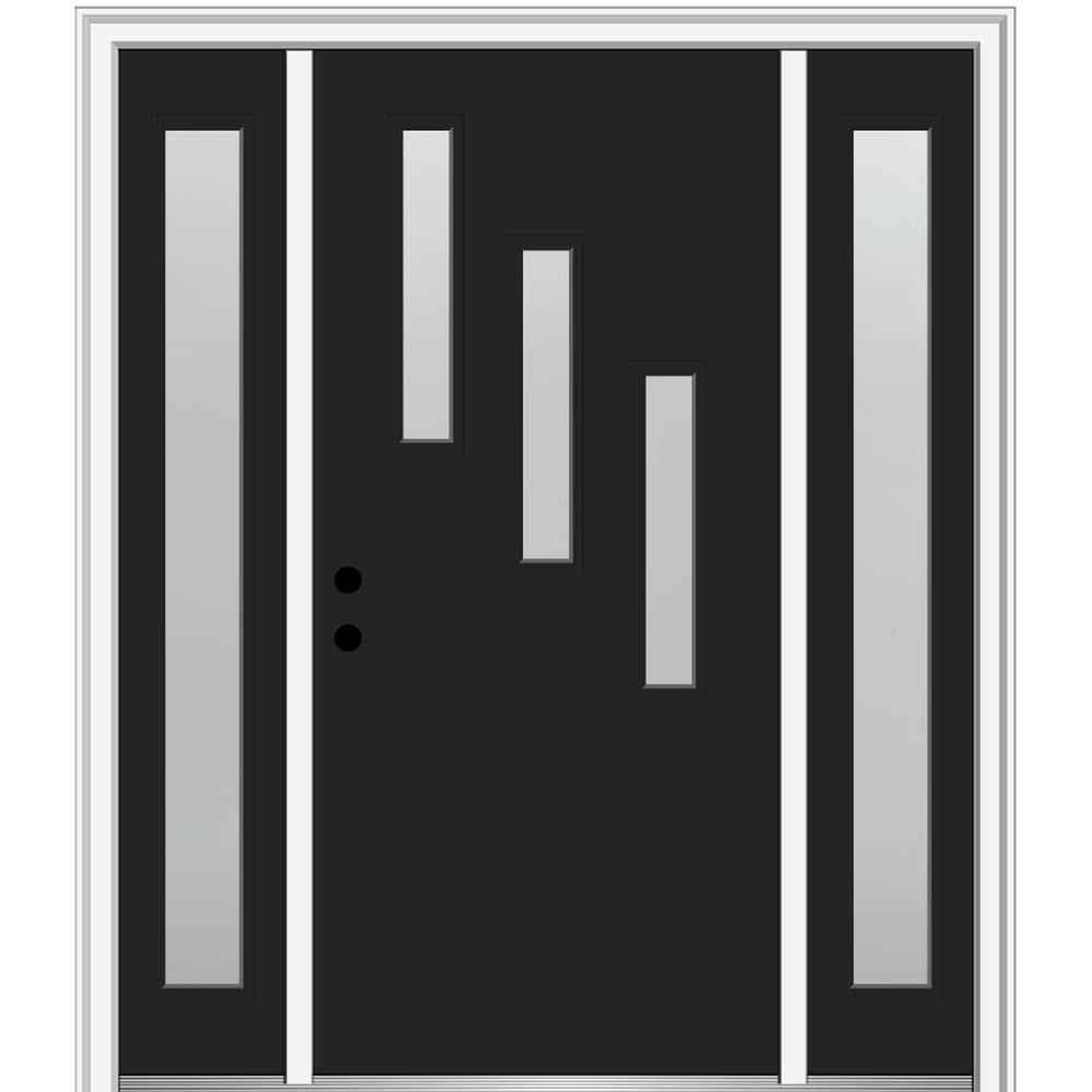 MMI DOOR ZZ348139R 64-in x 80-in x 4-9/16-in Fiberglass Pulse lite Right-hand inswing Black Painted Prehung Front Door with Sidelights with Brickmould Insulating core