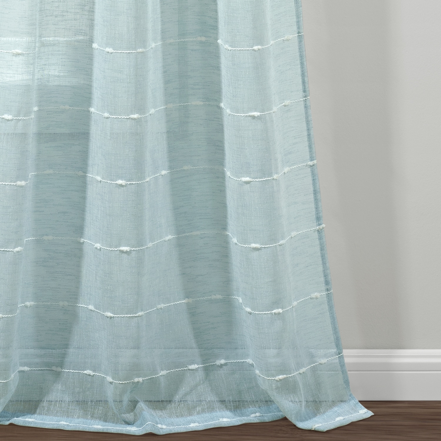 Blue Sheer Polyester Grommet Window Curtain Panels, Set of 2
