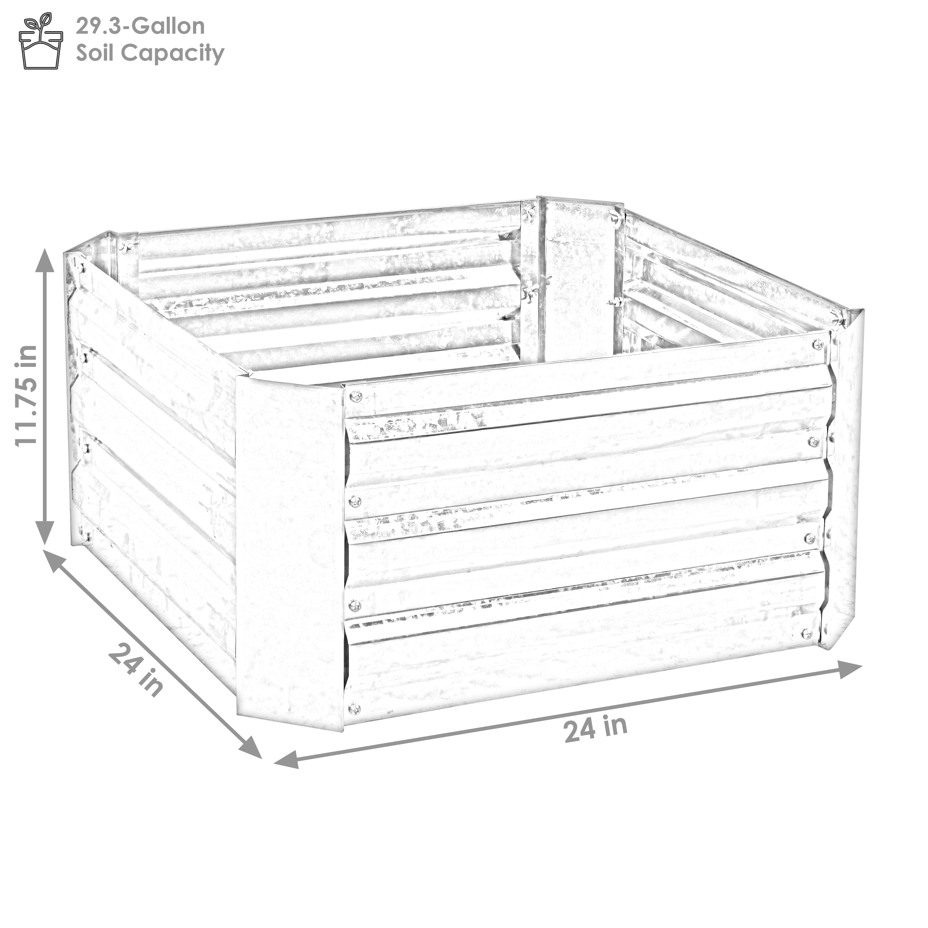 24" Square Galvanized Steel Raised Garden Bed in Silver