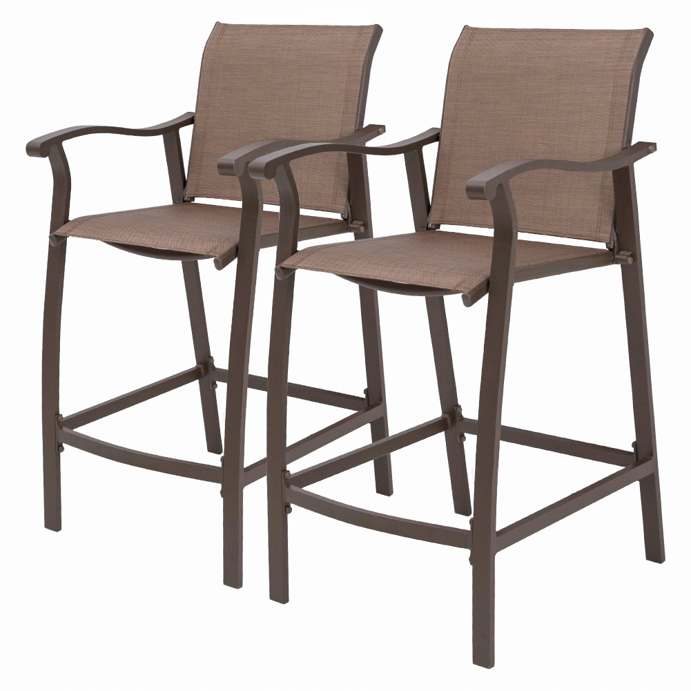 Crestlive Products CL-ST005BRN-N1 Counter Height Bar Stools Set of 2 Brwon Aluminum Frame Stationary Bar Stool Chair with Brown Texteline Sling Seat