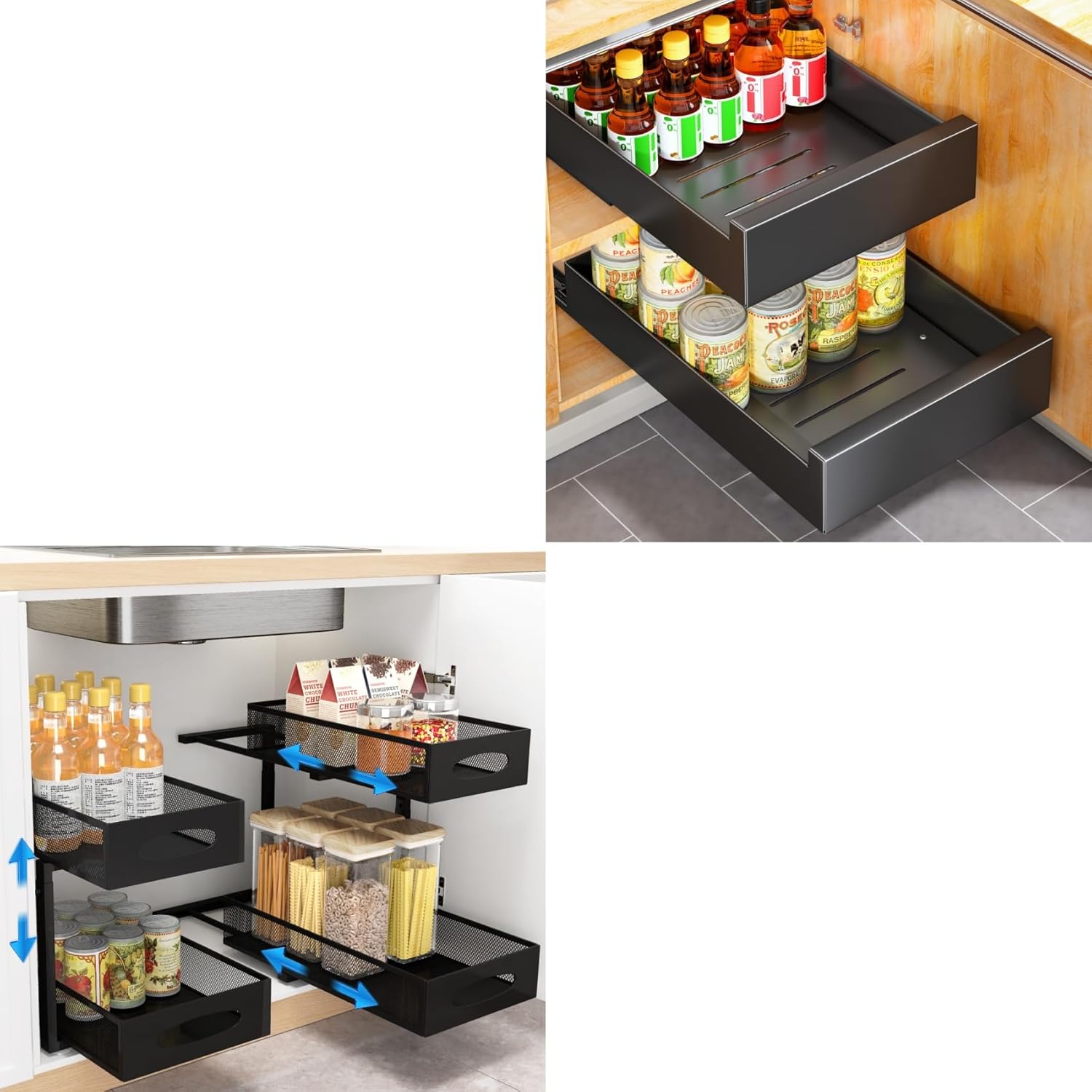 Kitstorack KS-B0D4-GDBJSR 1PC Pull Out Cabinet Organizer Fixed With Adhesive Nano Film and 1PC 2 Tier Under Sink Organizer Bundle