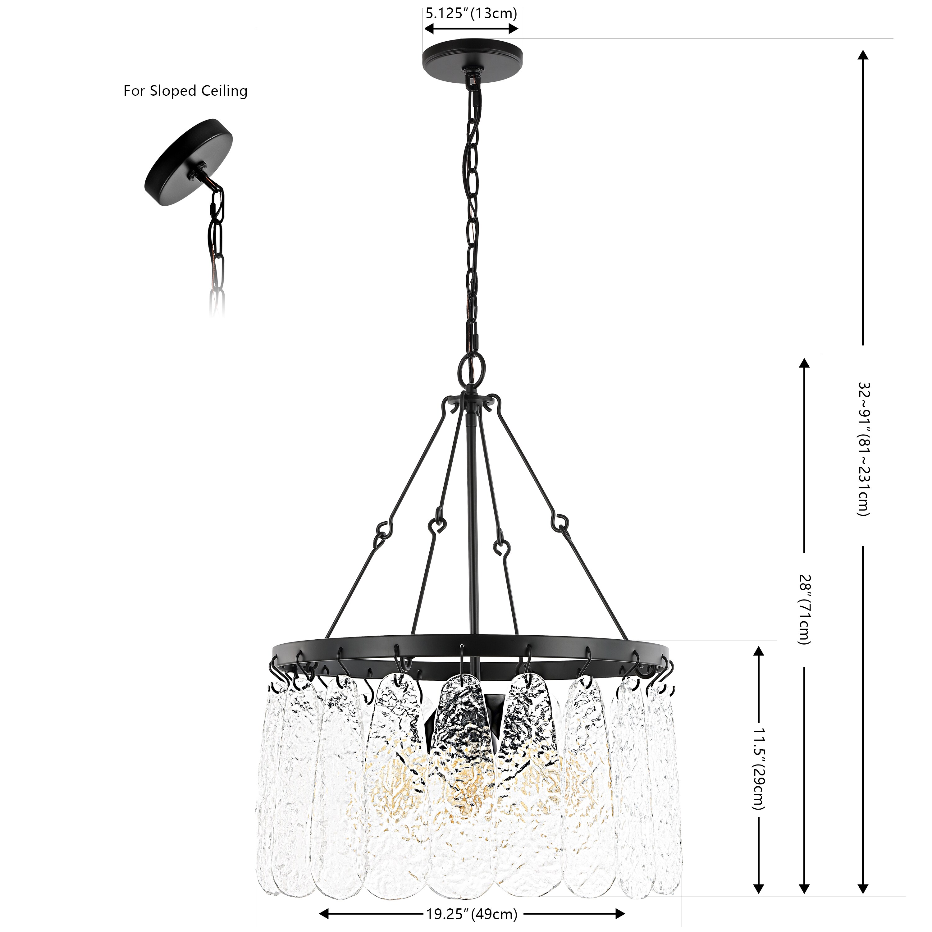 Selene Black Iron and Crystal 4-Light Chandelier