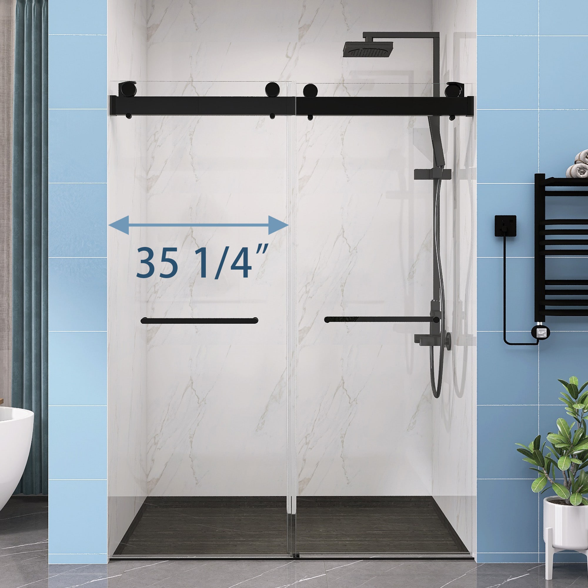 Forclover Black 69-in to 71-5/16-in W x 79-in H Frameless Clear Glass Sliding Shower door