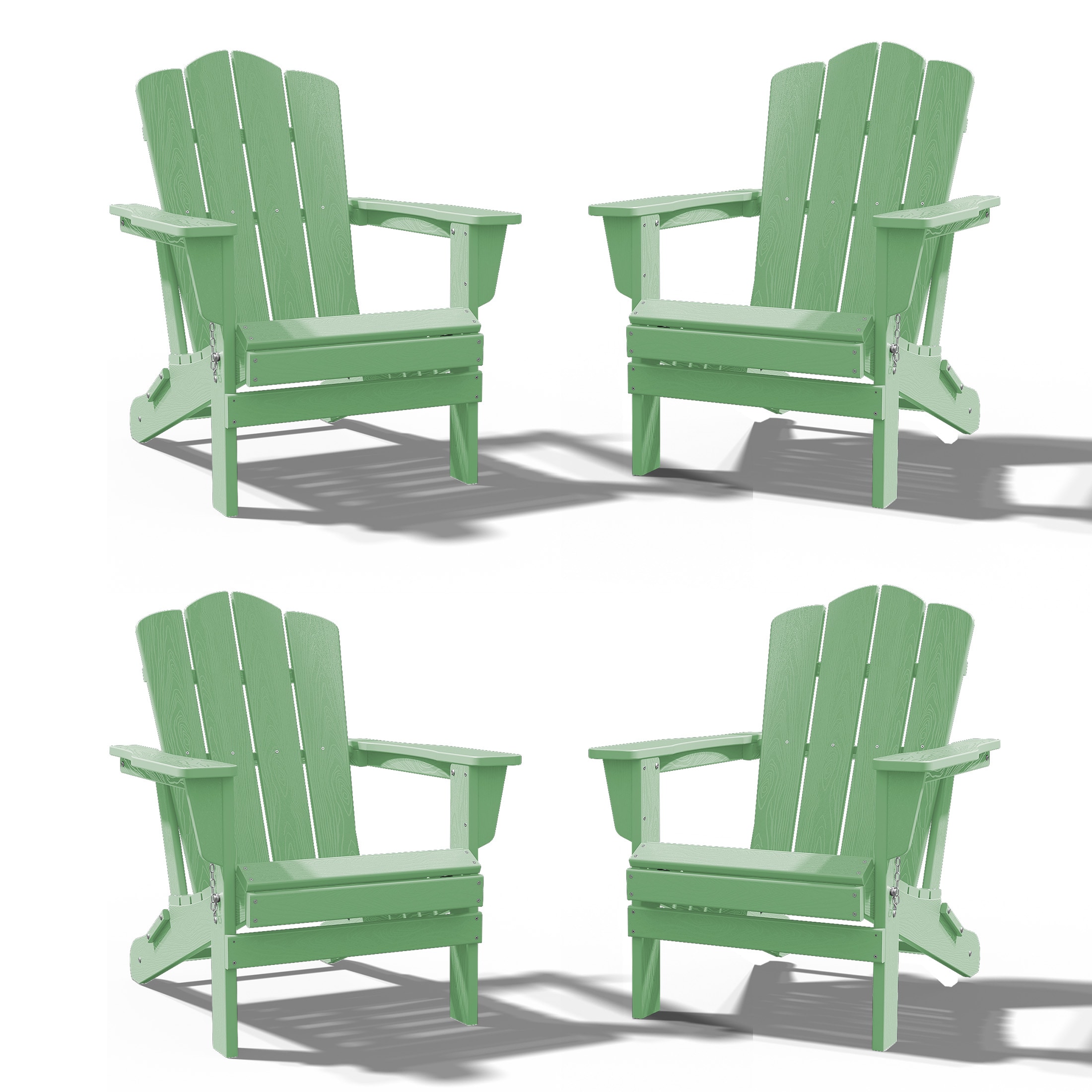 JEAREY PEYD04-LG HDPE Folding Adirondack Chair Set of 4 Set of 4 Stackable Light Green HDPE Frame Stationary Adirondack Chair with Slat Seat