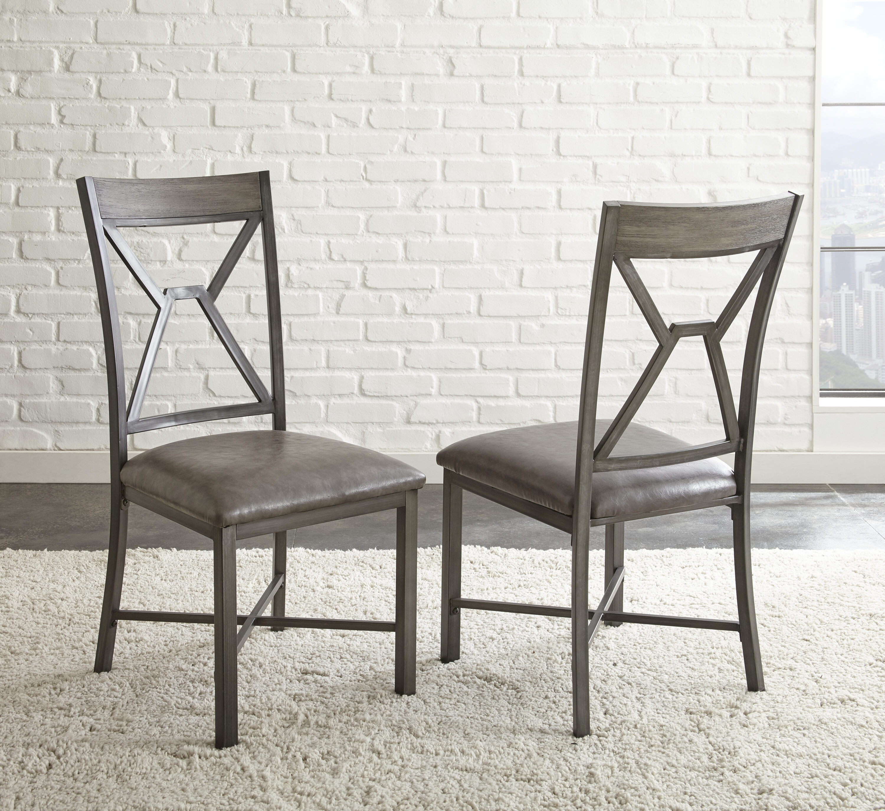 Gray Faux Leather Upholstered Side Chair with Metal Frame