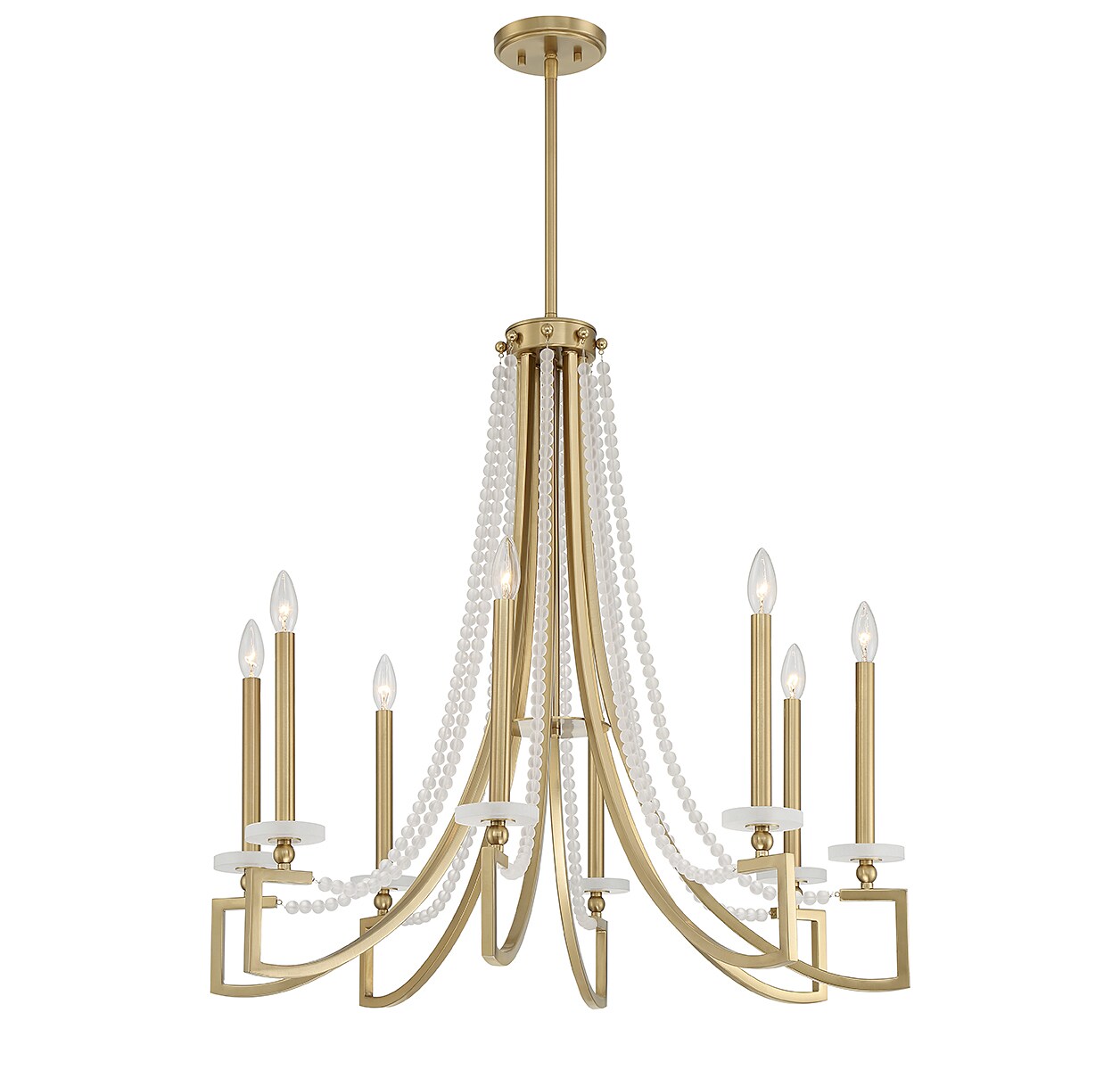 Warm Brass 8-Light Chandelier with Frosted Glass