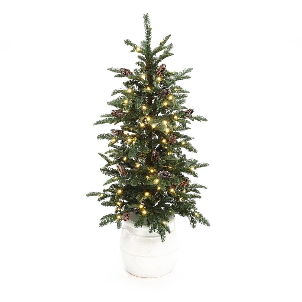 4-ft Pine Pre-lit Flocked Assorted Artificial Christmas Tree with Multicolor LED Lights