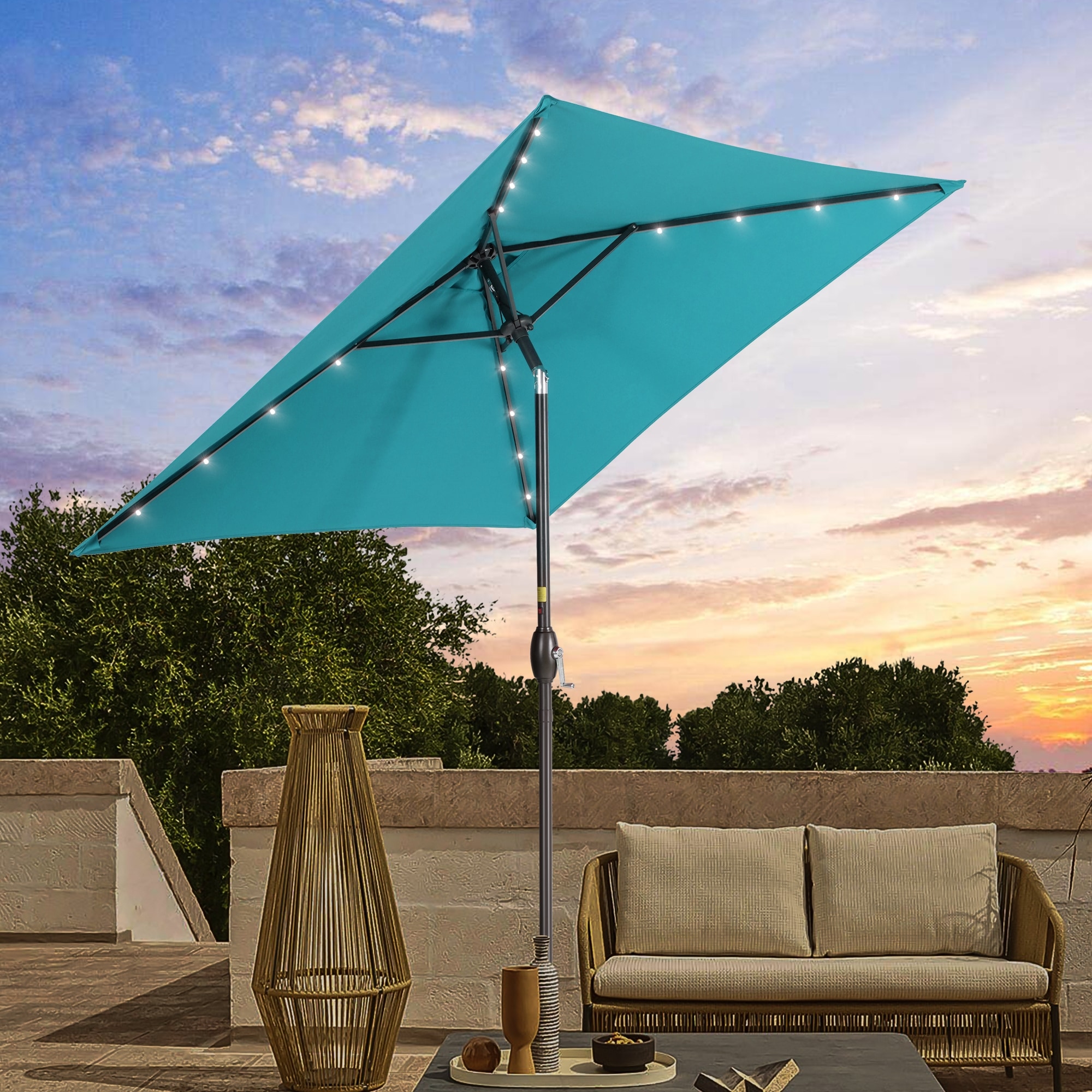 ACEGOSES LW-LED200LB 6.5-ft Steel Blue Push-button Tilt Market Patio Umbrella with Lights