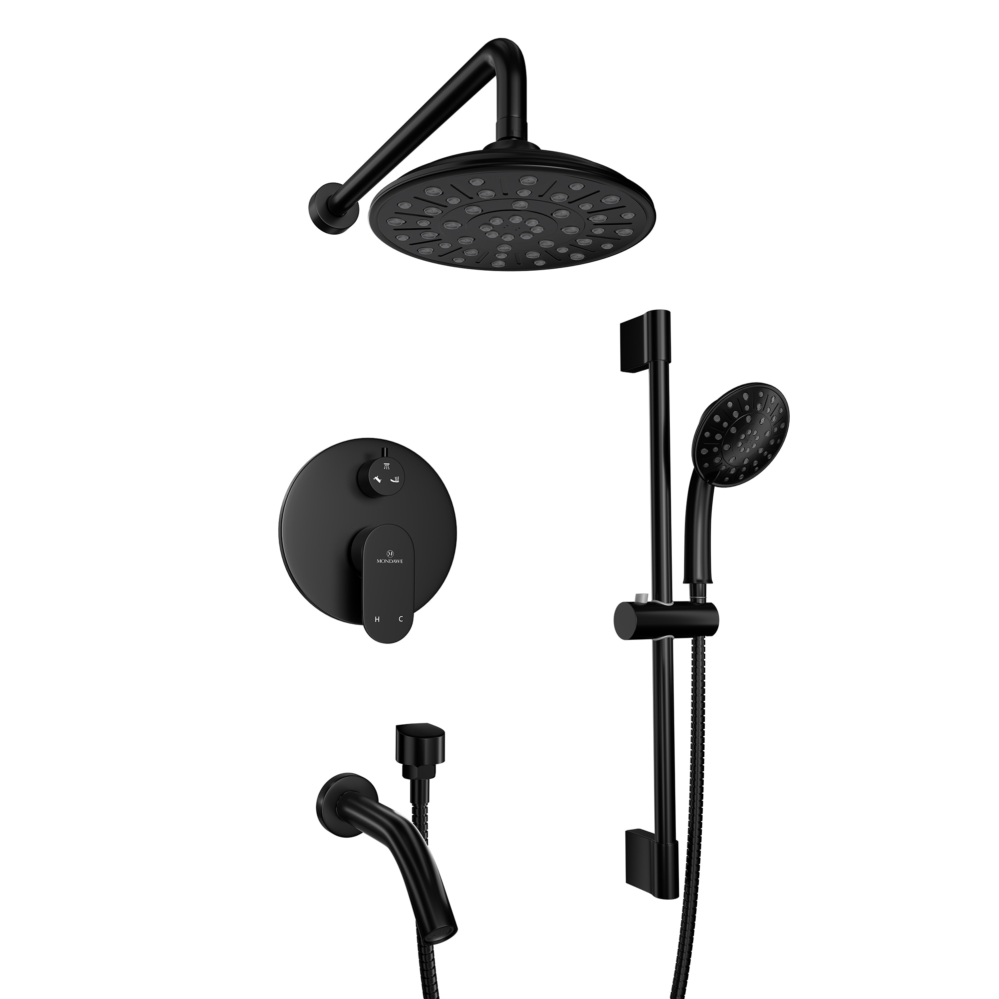 Mondawe MD-A3815-MB3 Matte Black 8-in Built-In Shower Faucet System with 3-way Diverter ( Pressure-balanced Valve Included )