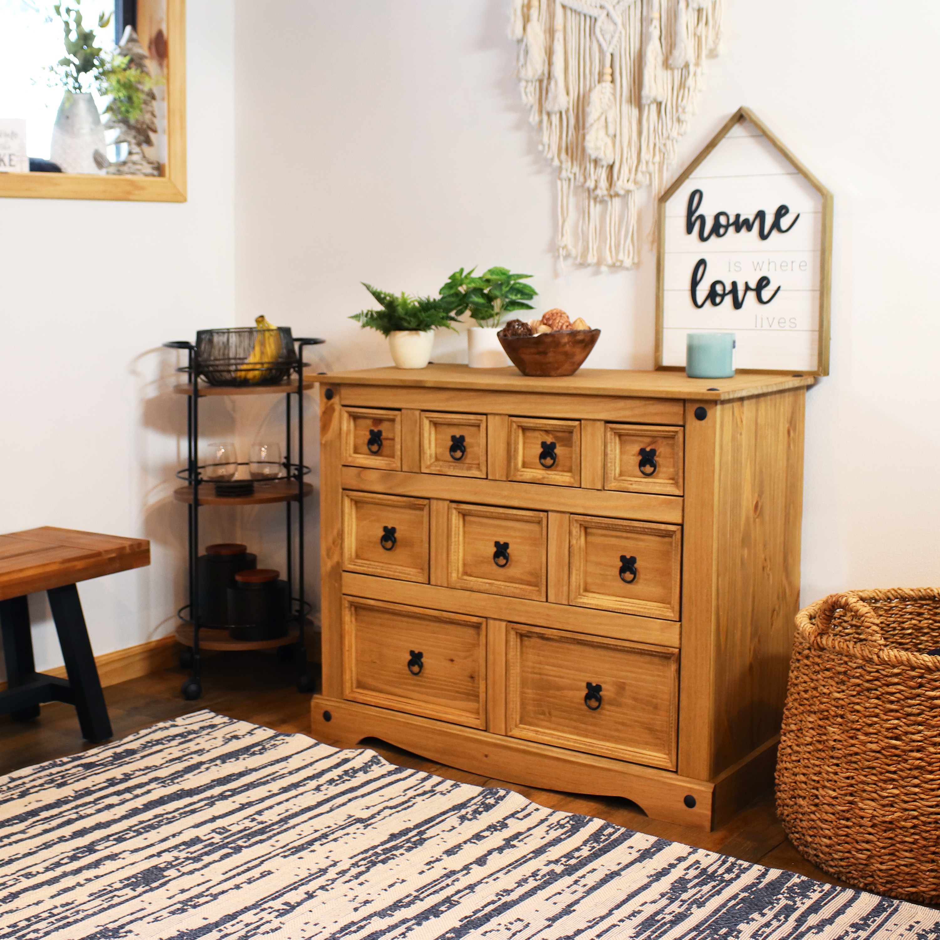 Sunnydaze Light Brown Pine 9-Drawer Farmhouse Chest