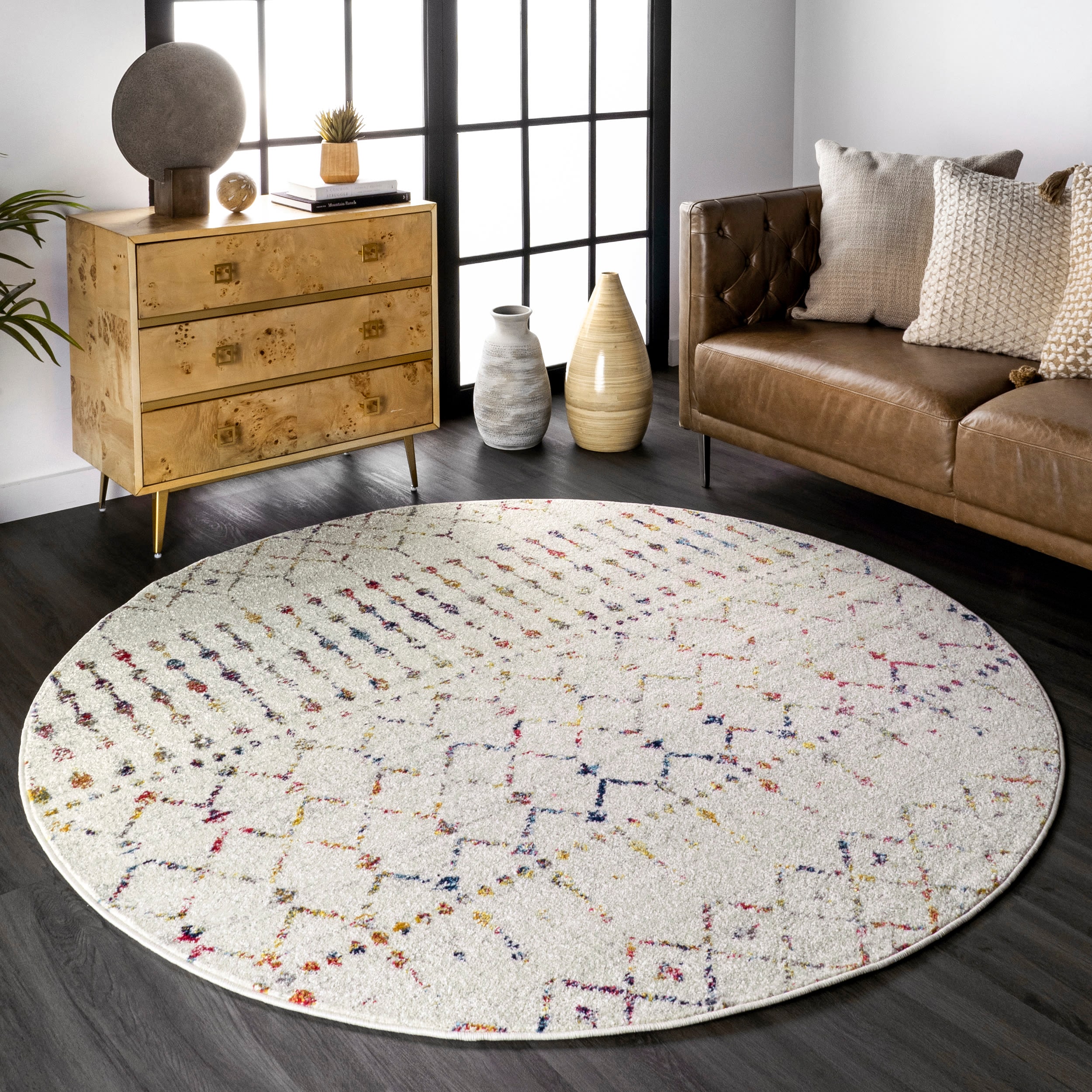 nuLOOM RZBD16E-R505 Blythe 5 x 5 (ft) Loomed Polypropylene Light Multi Round Indoor Trellis Area rug