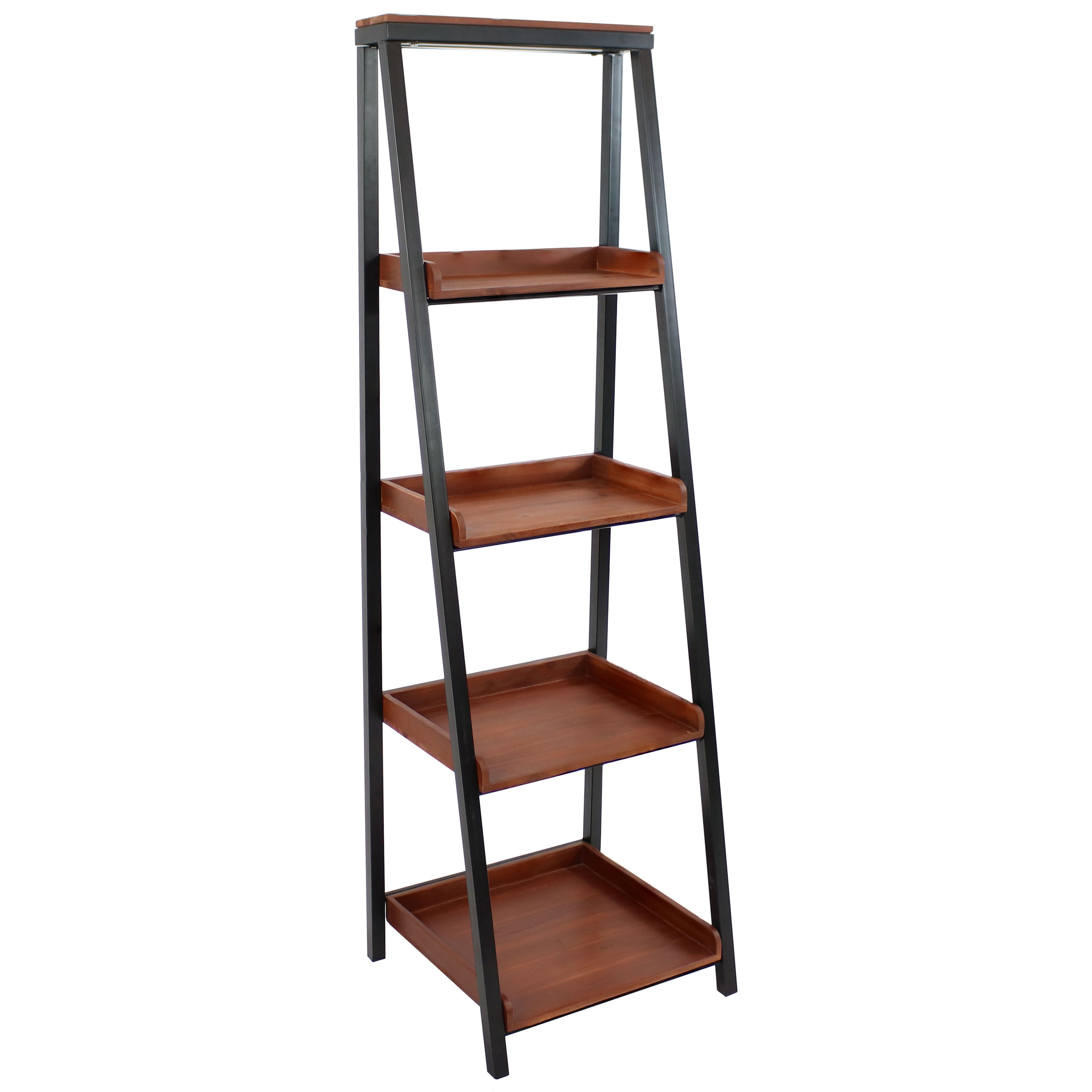 Sunnydaze Decor NPH-557 Brown Metal 4 -Shelf Ladder Bookcase ( 18.25-Inches W x 59.75-Inches H x 16.25-Inches D ) Finished