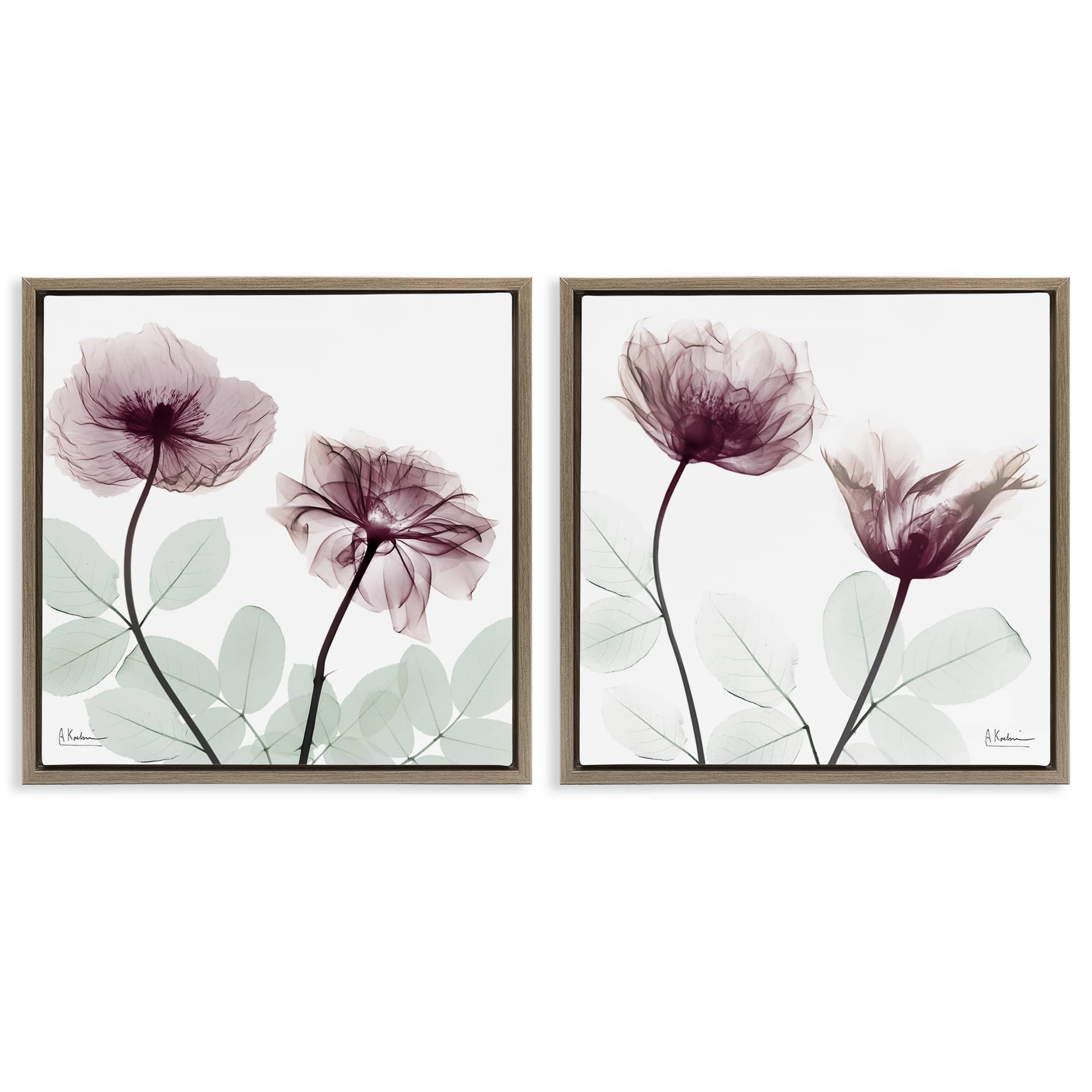 Stupell Industries B2-708-FFE-2PC-17X17 Delicate Mauve Flowers 2pc Floating Frame Set design by Albert Koetsier