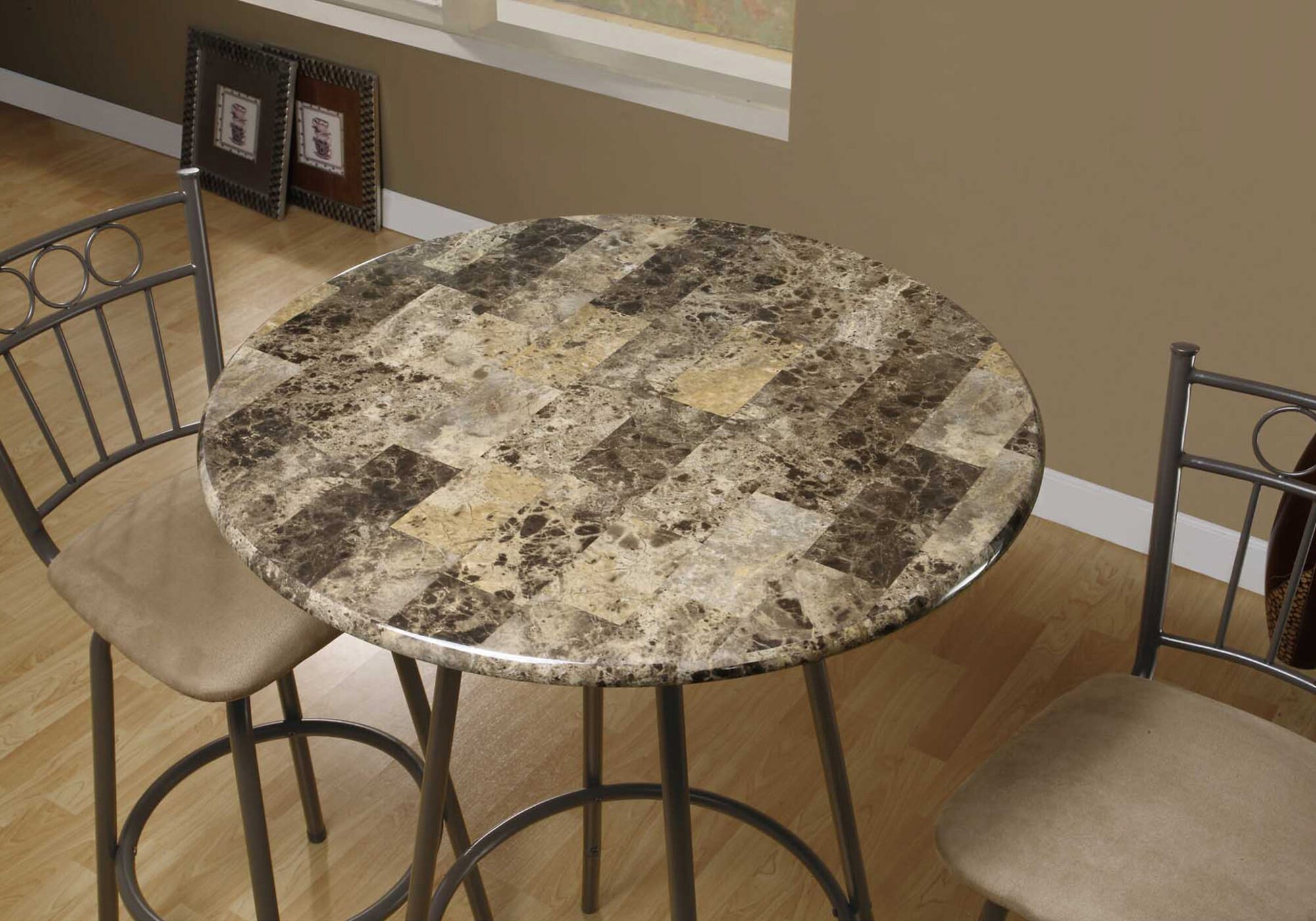 Dark Base Bar Brown Dark Marble x Round L in Faux Table, department H 42-in the Coffee Monarch Specialties Transitional Metal at 30-in Dining with Tables