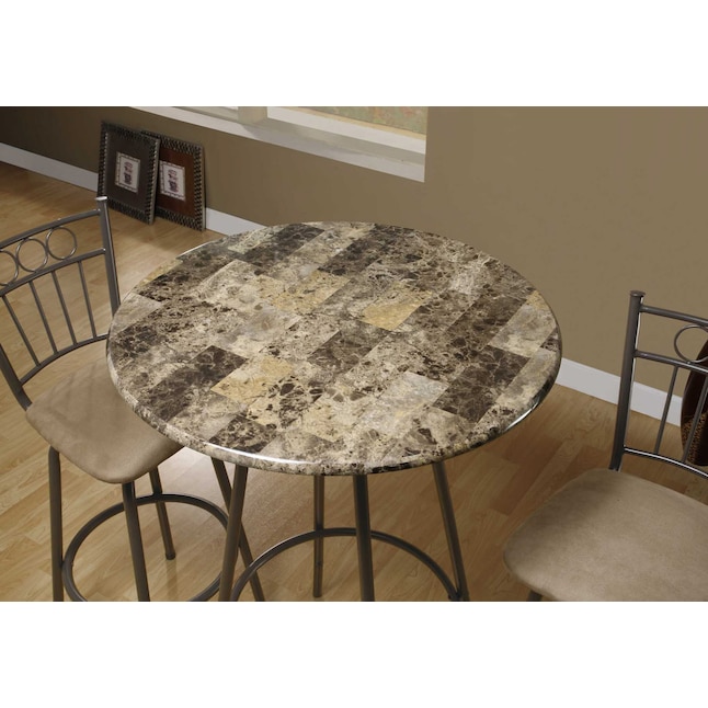 Monarch Specialties Dark Coffee Round Transitional Bar Table, Faux Marble  with Dark Brown Metal Base 30-in L x 42-in H in the Dining Tables  department at