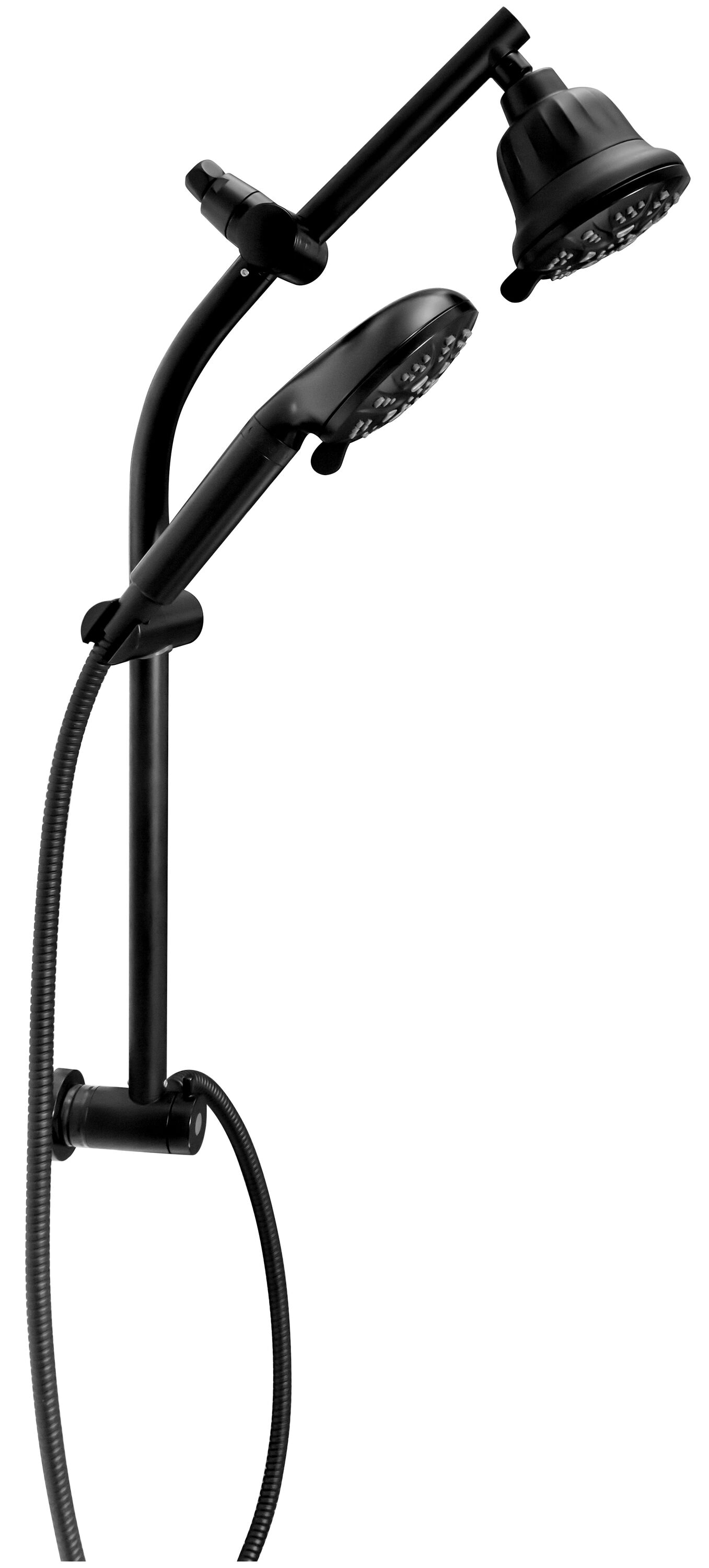 Matte Black Dual Shower Head with Adjustable Slide Bar and Filter