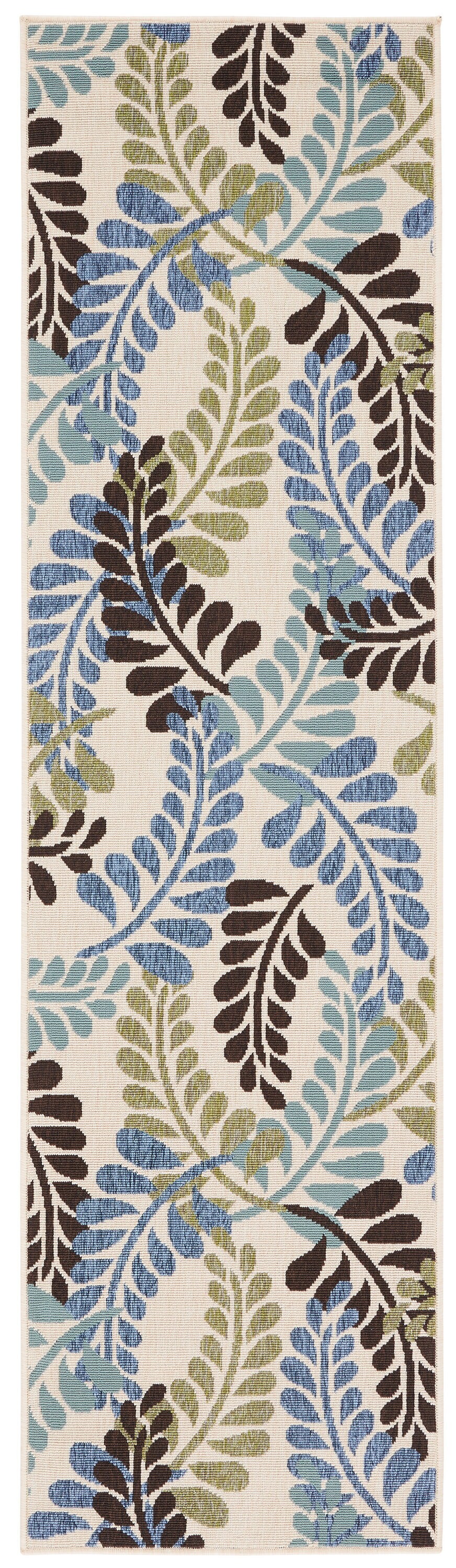 Veranda Cream and Aqua Floral Indoor/Outdoor Runner Rug