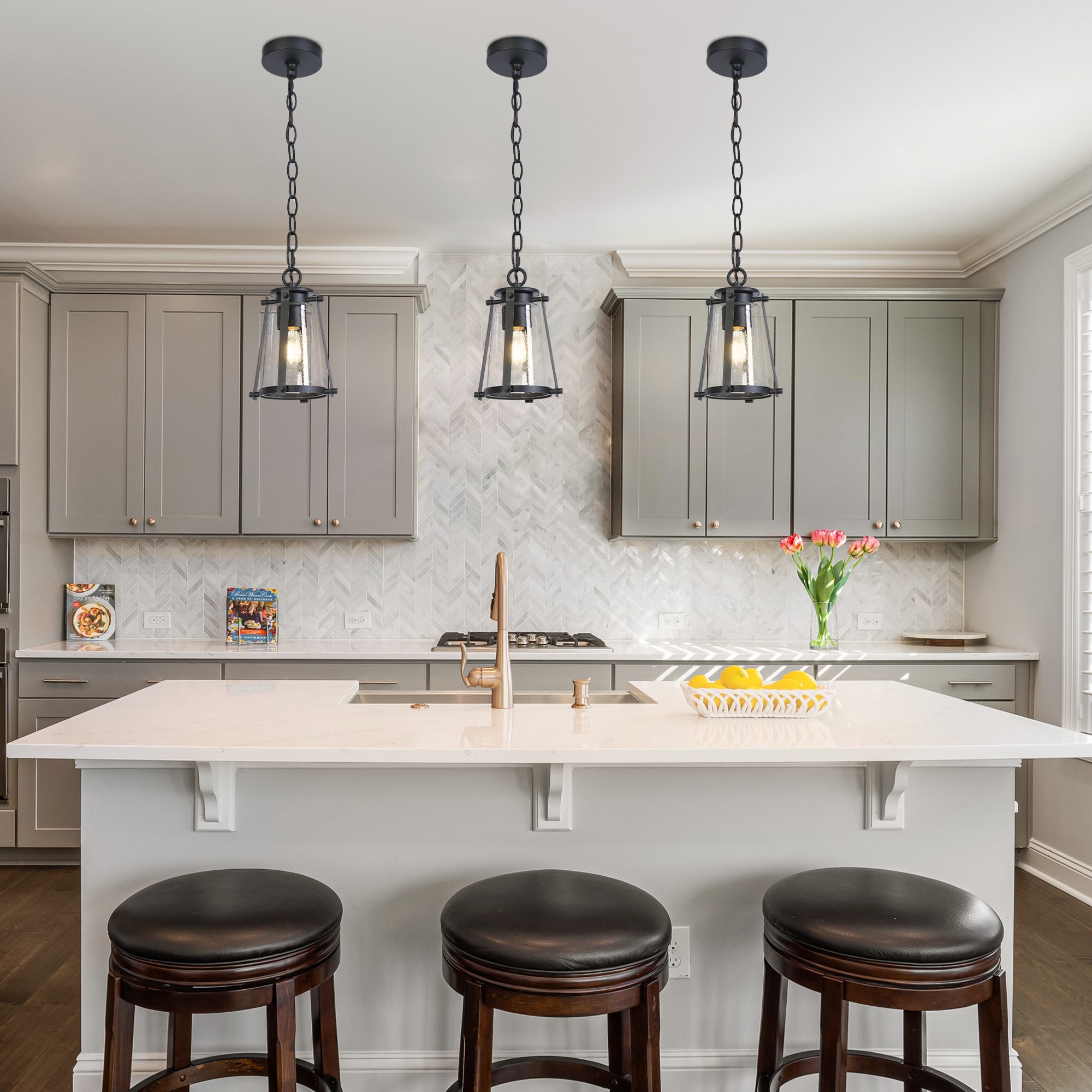 Uolfin YJUQ22-LWS27901-A9 1 -Light Black with Seeded Cylinder Glass Modern/contemporary Seeded glass Cylinder Small Indoor/Outdoor Hanging Pendant light