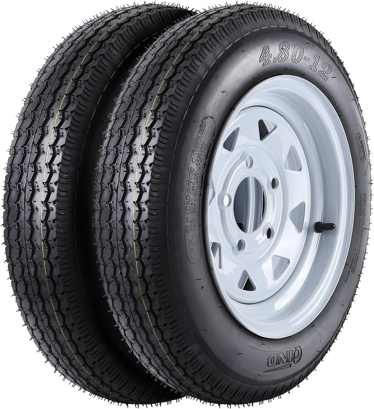 Garvee 4.80-12 4.80x12 480-12 4.80-12 Tires with 12'' Rims 2 Pack 4.80-12 Tire 5 Lug on 4.5'' Load Range C 6PR