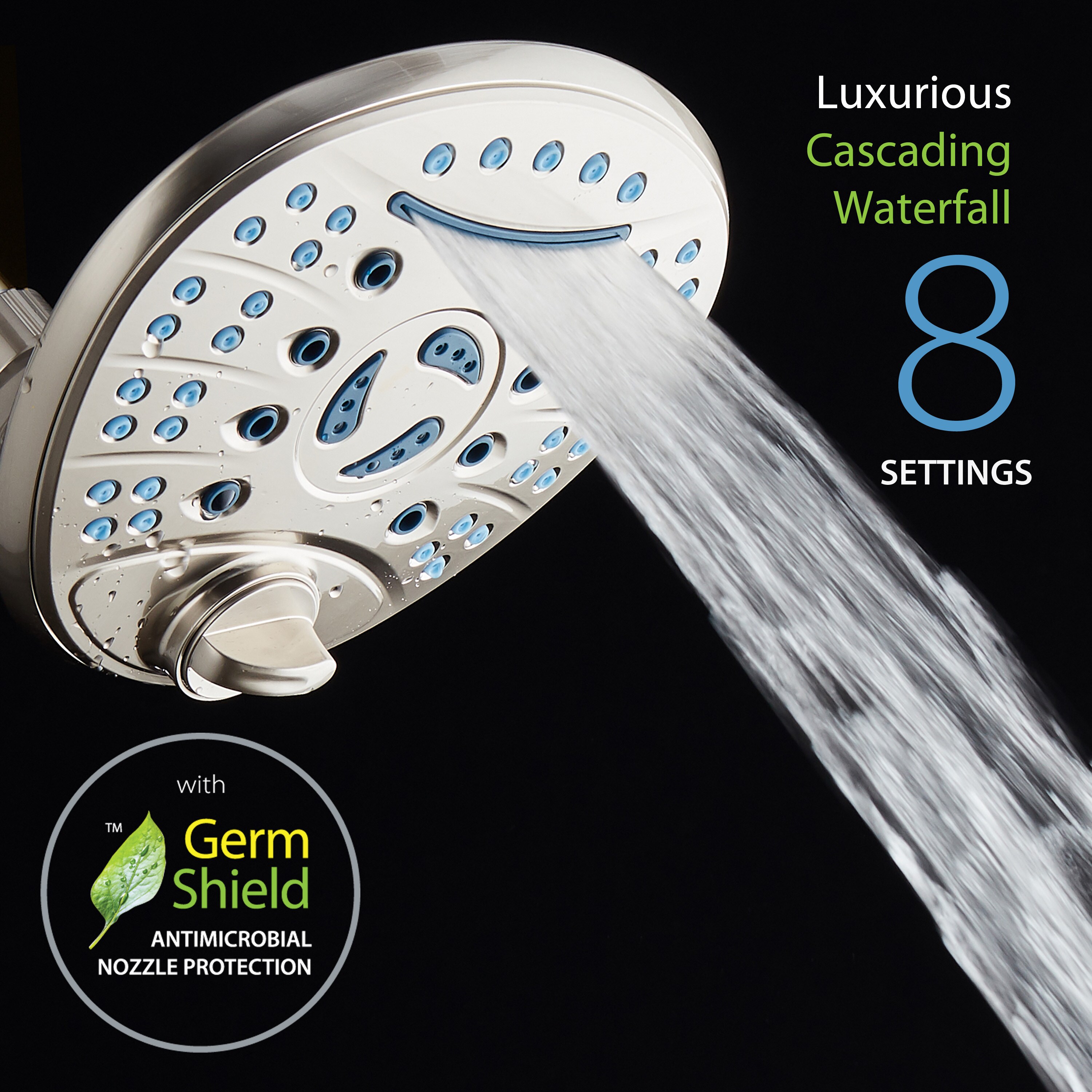 AquaCare Satin Nickel 6in Polygon Fixed Rain Shower Head 2.5GPM (9.5