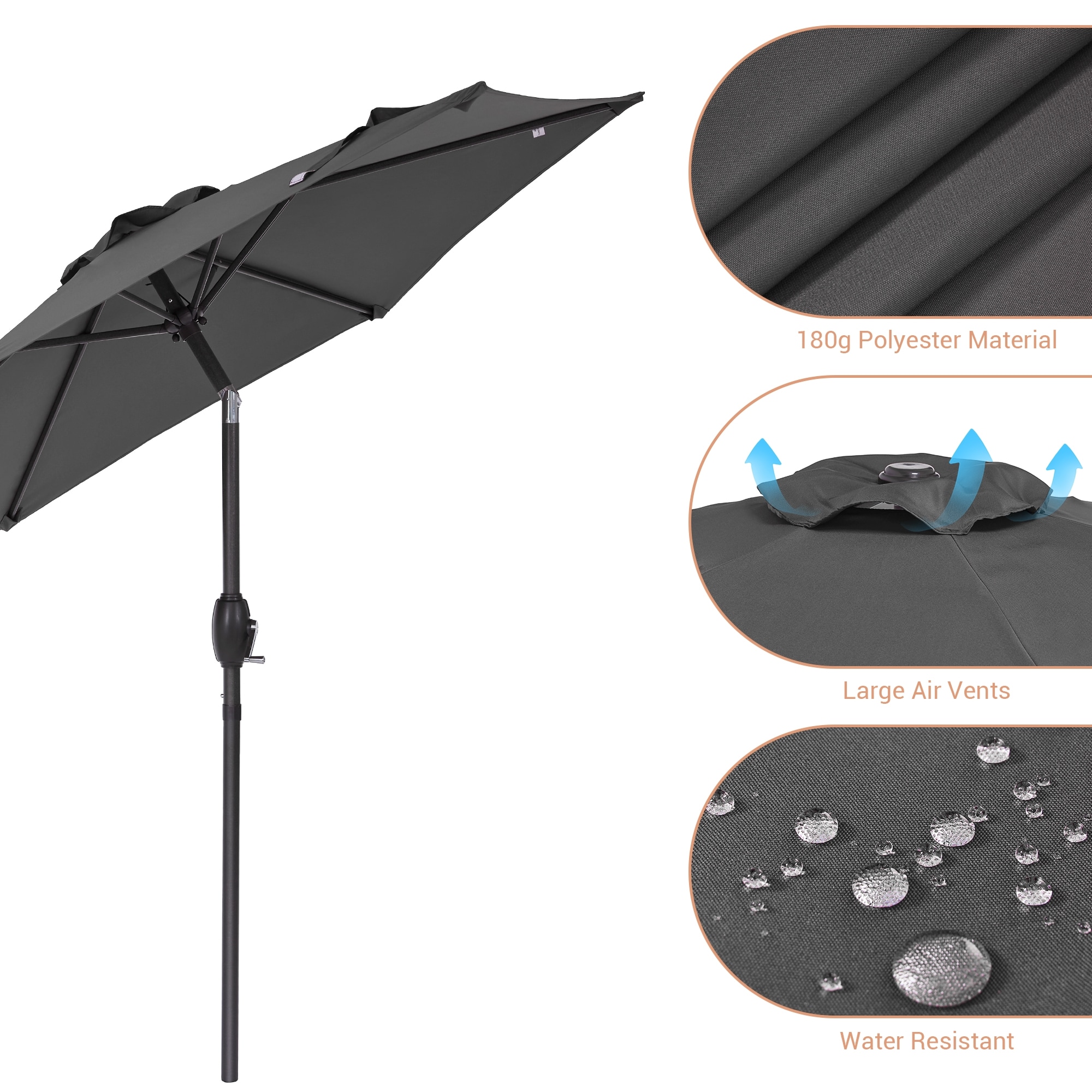 ACEGOSES 7.5-ft Steel Gray Push-button Tilt Market Patio Umbrella LW ...