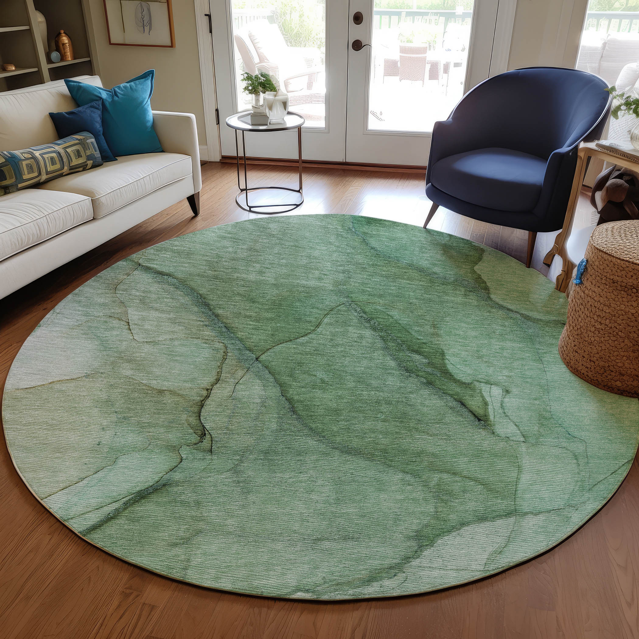 Addison Rugs ACN607GE8RO Chantille ACN607GE 8 x 8 (ft) Polyester Green Round Indoor/Outdoor Abstract Machine washable Area rug