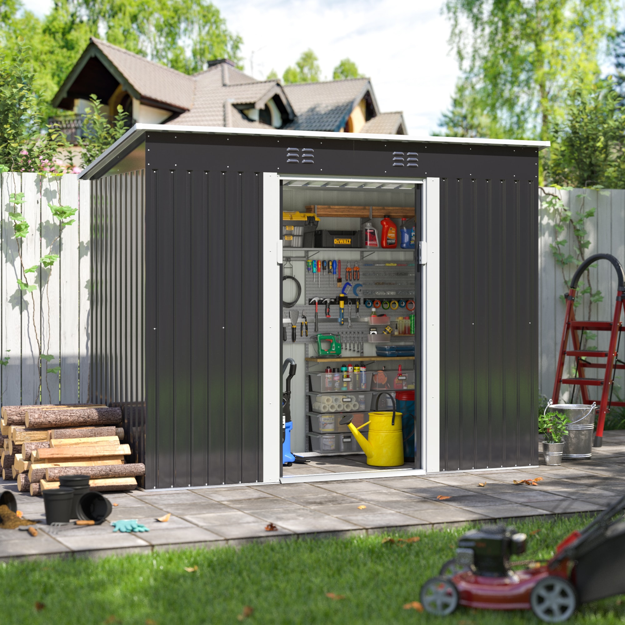 9-ft x 4-ft SKY Galvanized Steel Storage Shed in Gray | - Jaxpety HG61R1312-L01