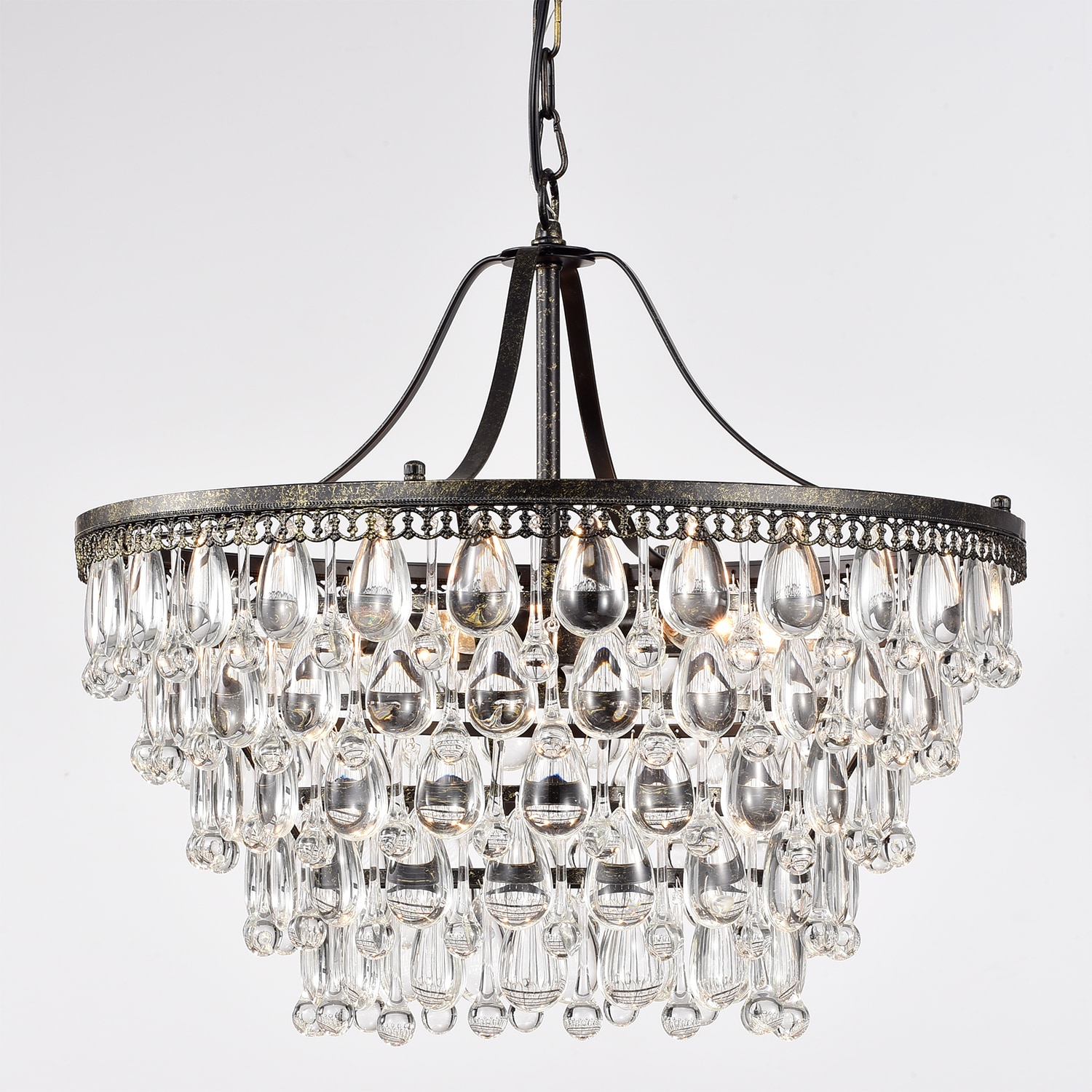 Antique Bronze 6-Light Crystal Teardrop Chandelier