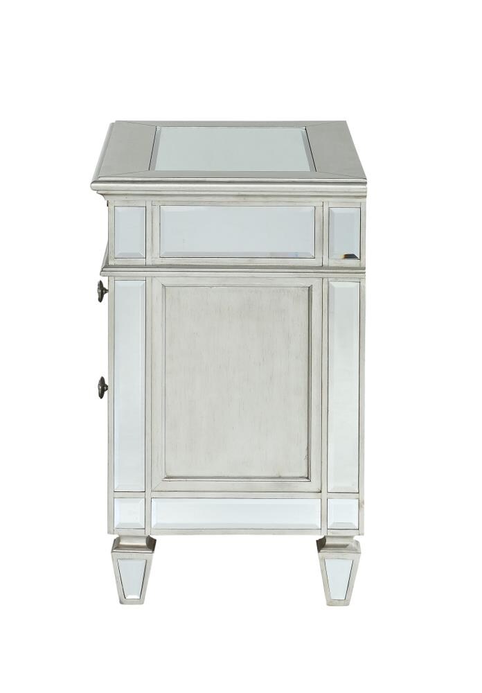 Elegant Silver Mirrored 2-Drawer Nightstand with Geometric Trim