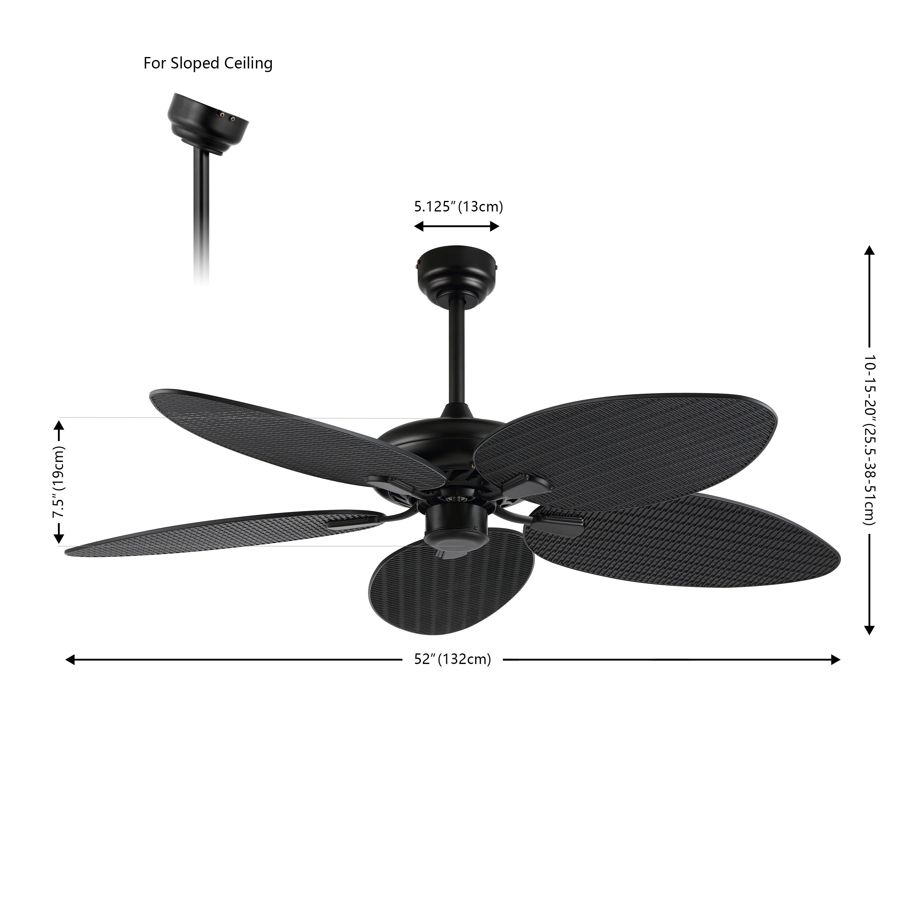 Raffles Black 52-Inch Iron Palm Blade Ceiling Fan with Remote