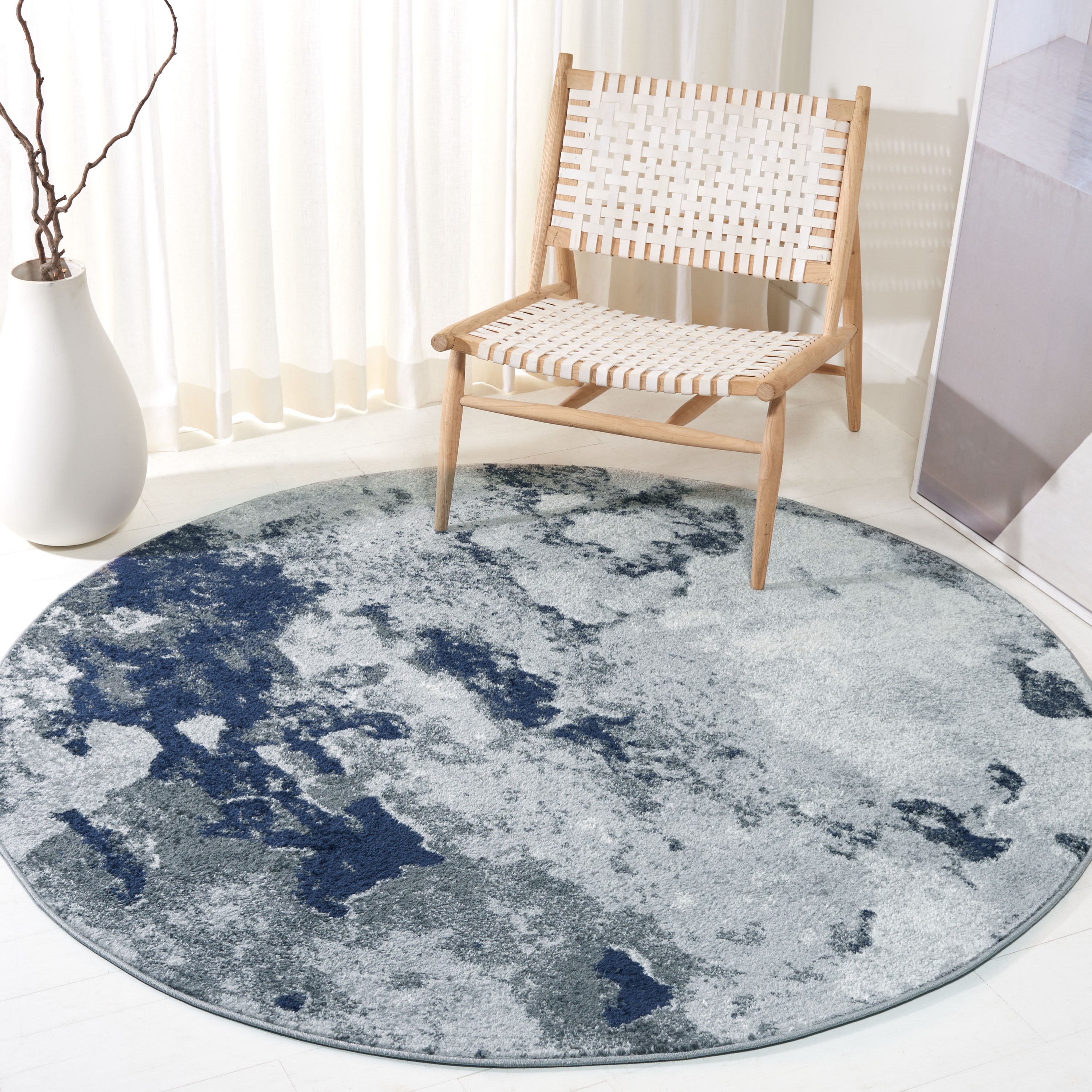 Safavieh ADR134N-4R Adirondack Alona 4 x 4 (ft) Loomed Polypropylene Navy/Gray Round Indoor Abstract Bohemian/Eclectic Area rug