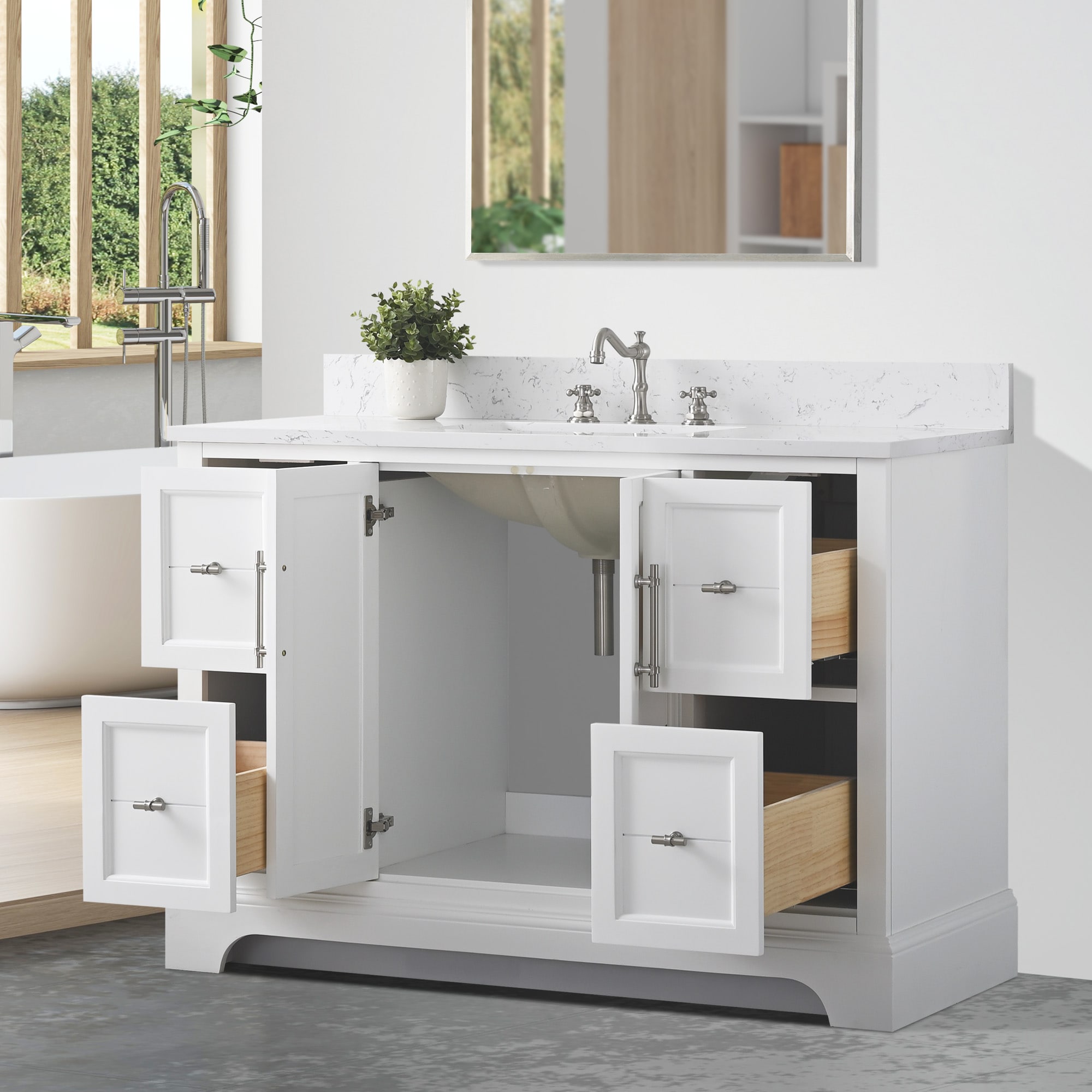 White 48" Single Sink Bathroom Vanity with Quartz Top