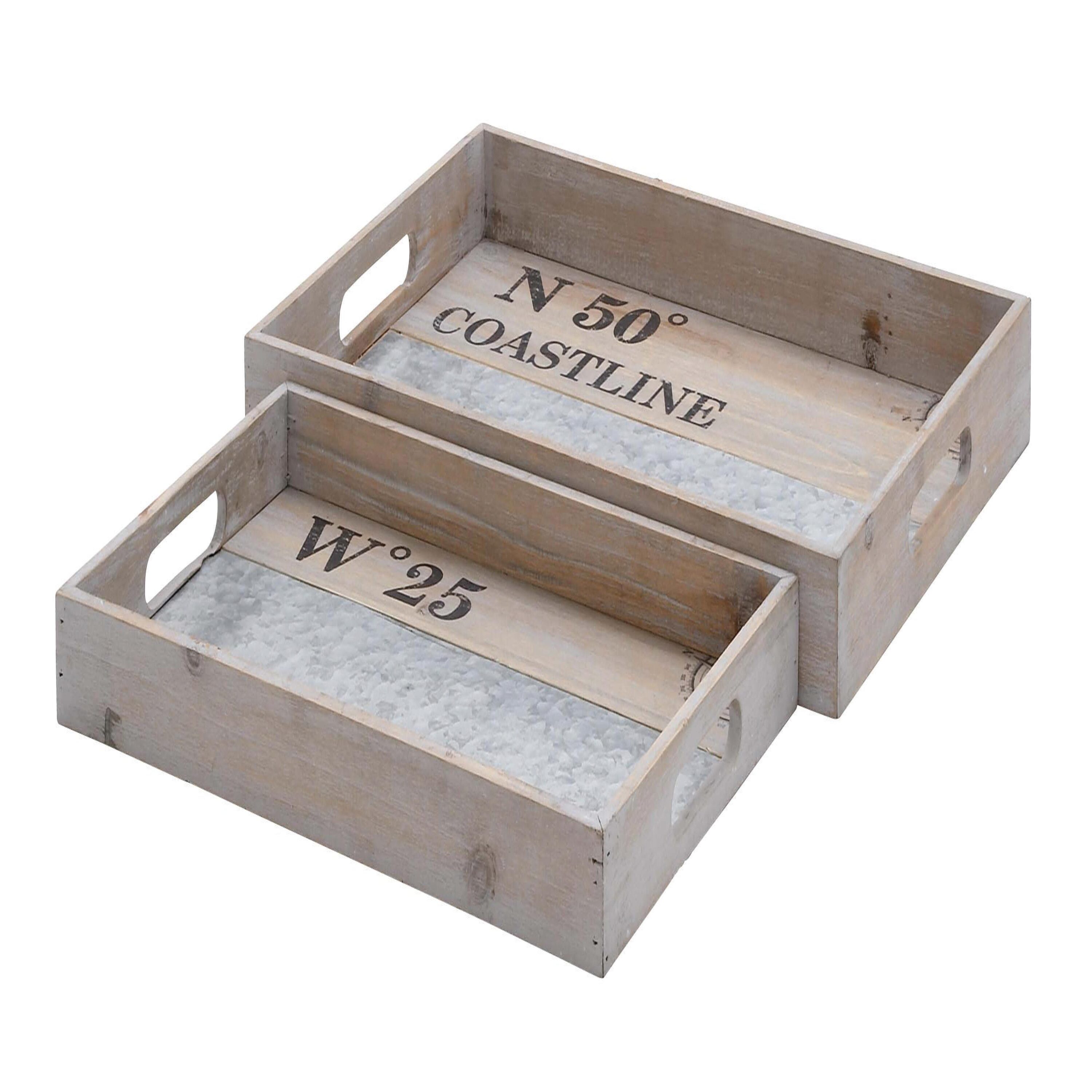 Nautical Brown Fir and Metal Decorative Tray Set