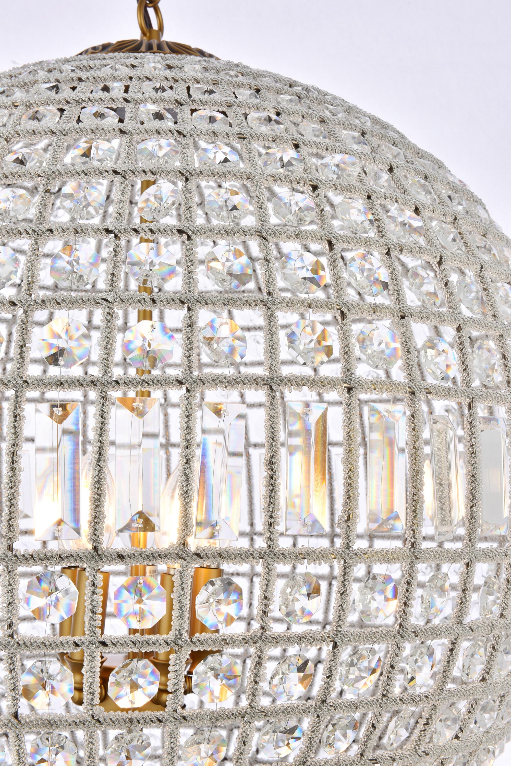 French Gold Crystal Globe Chandelier with Adjustable Chain