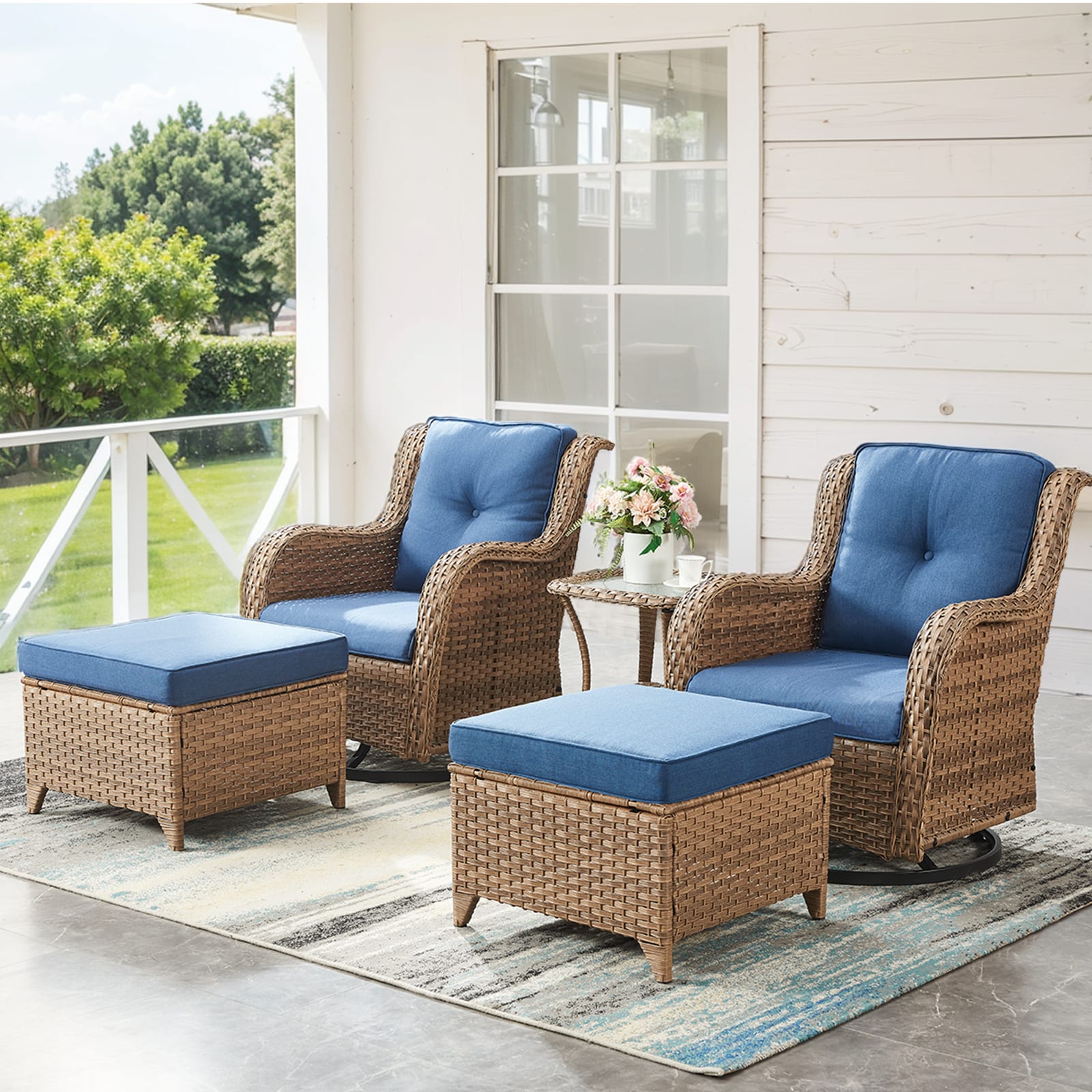  PA117105-1 PAnorama Series 5 -Piece Wicker Patio Conversation Set with Navy Cushions