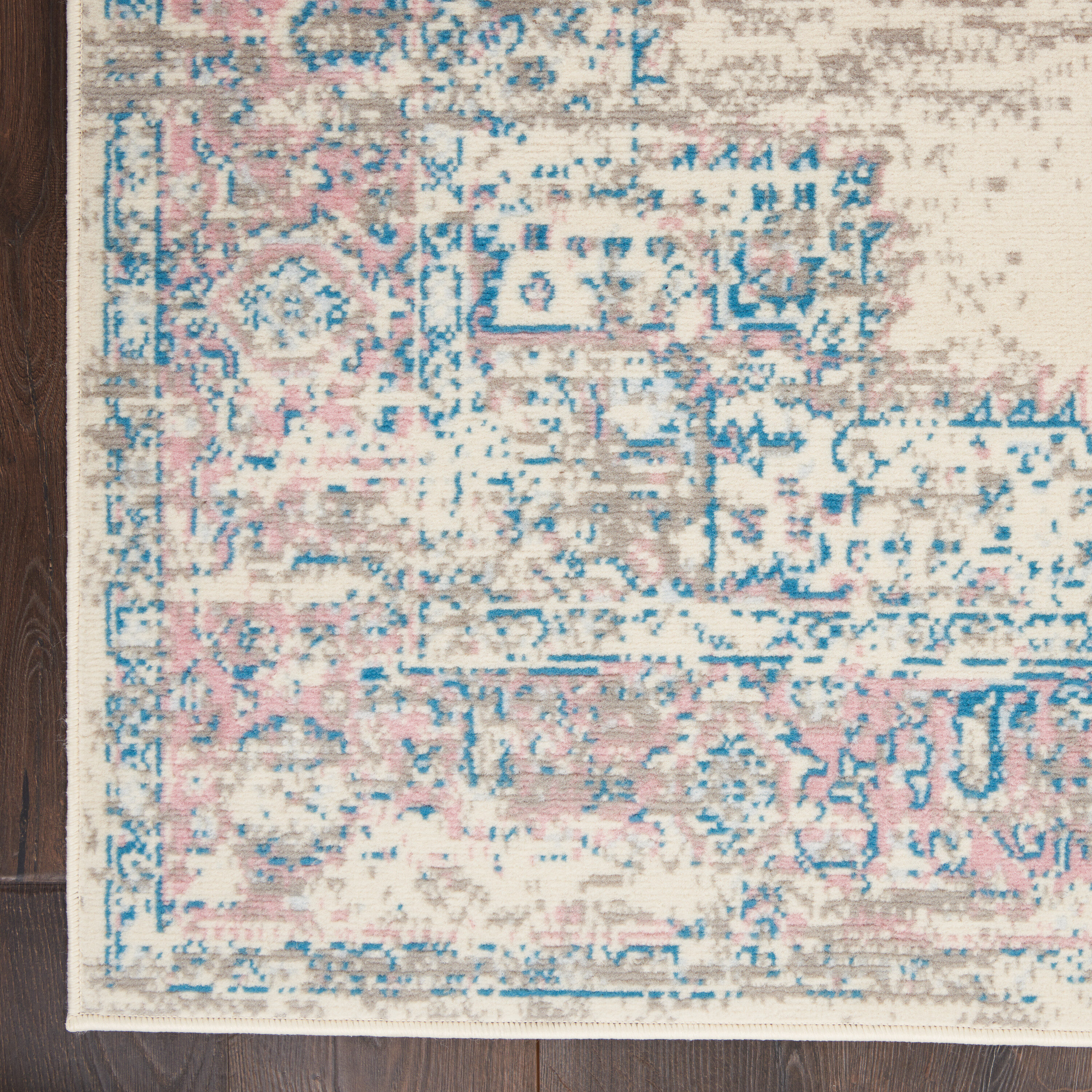 Ivory/Pink/Blue Hand-knotted Synthetic Medallion Area Rug