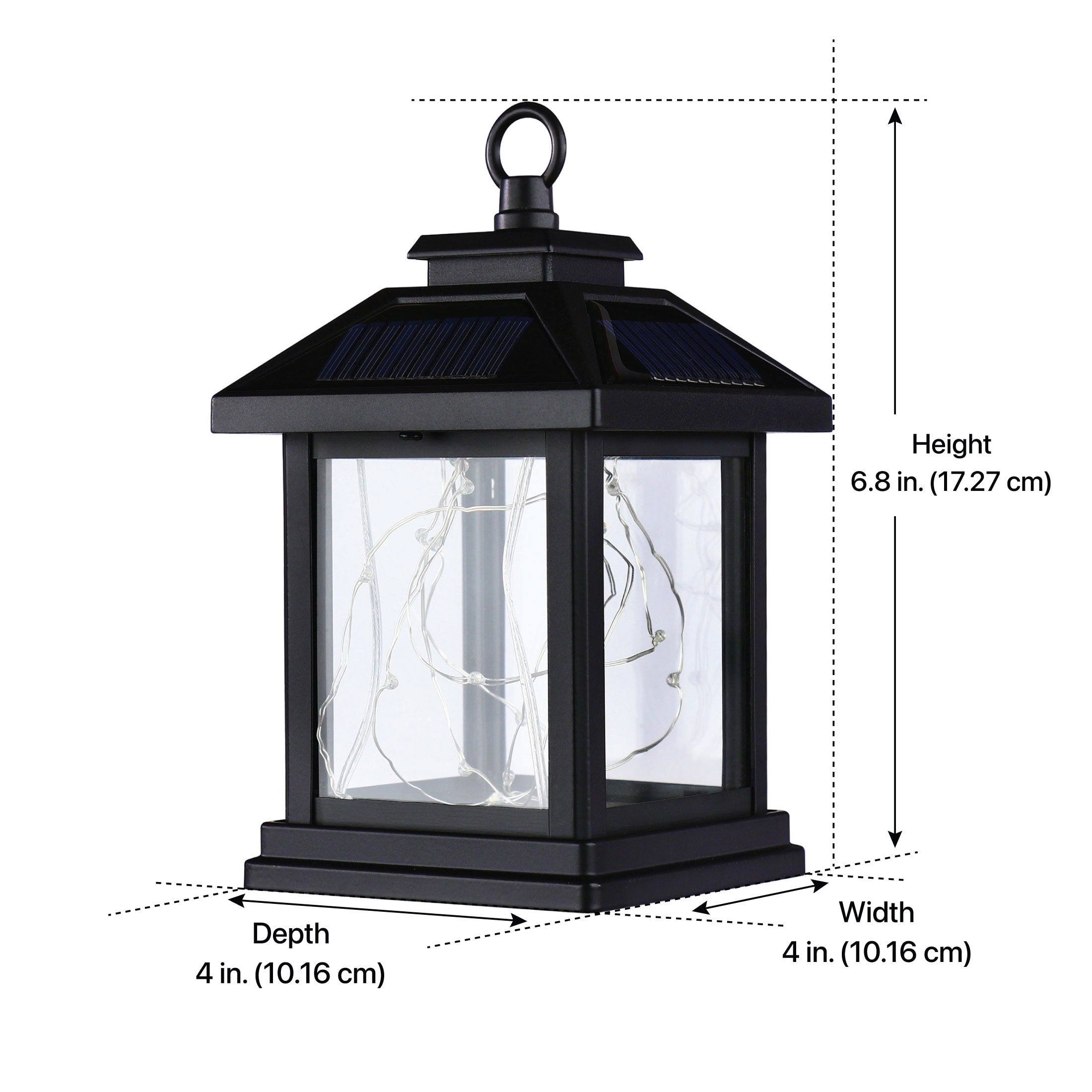 allen + roth 4-in x 6.6-in Black Metal Solar Outdoor Decorative Lantern in  the Outdoor Decorative Lanterns department at