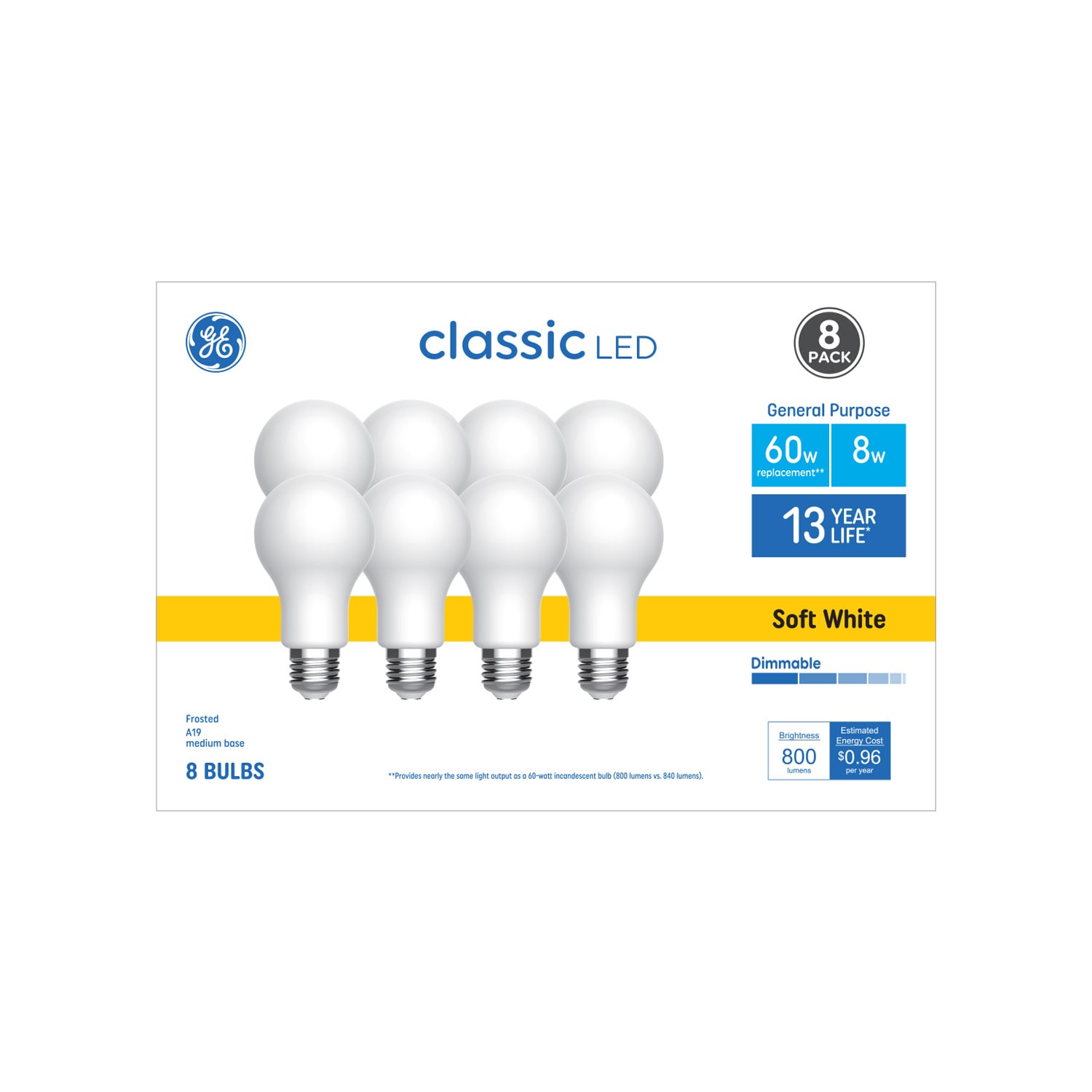 Ge Classic 60 Watt Eq A19 Soft White Medium Base E 26 Dimmable Led General Purpose Light Bulb 5005