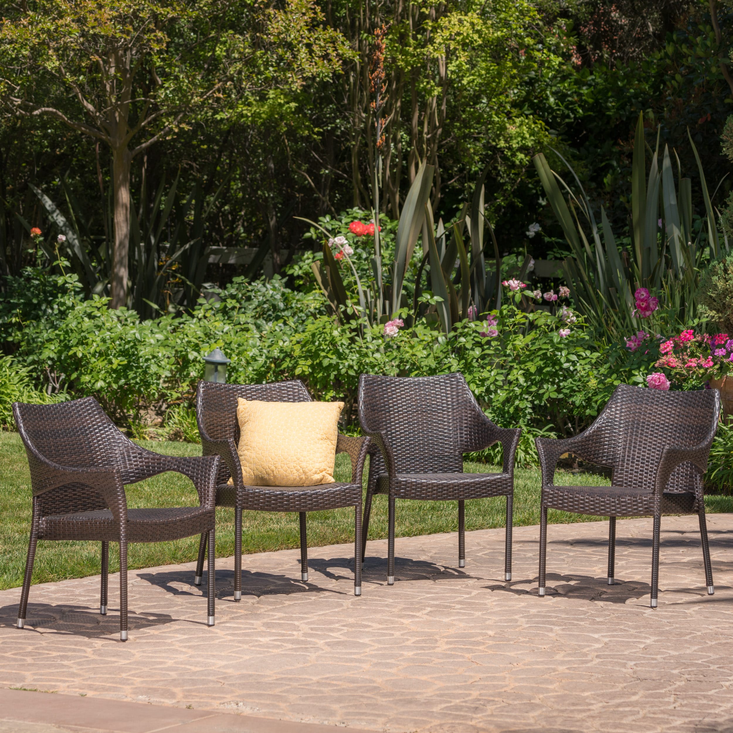 Mirage Brown Wicker Stackable Outdoor Dining Chairs with Iron Frame