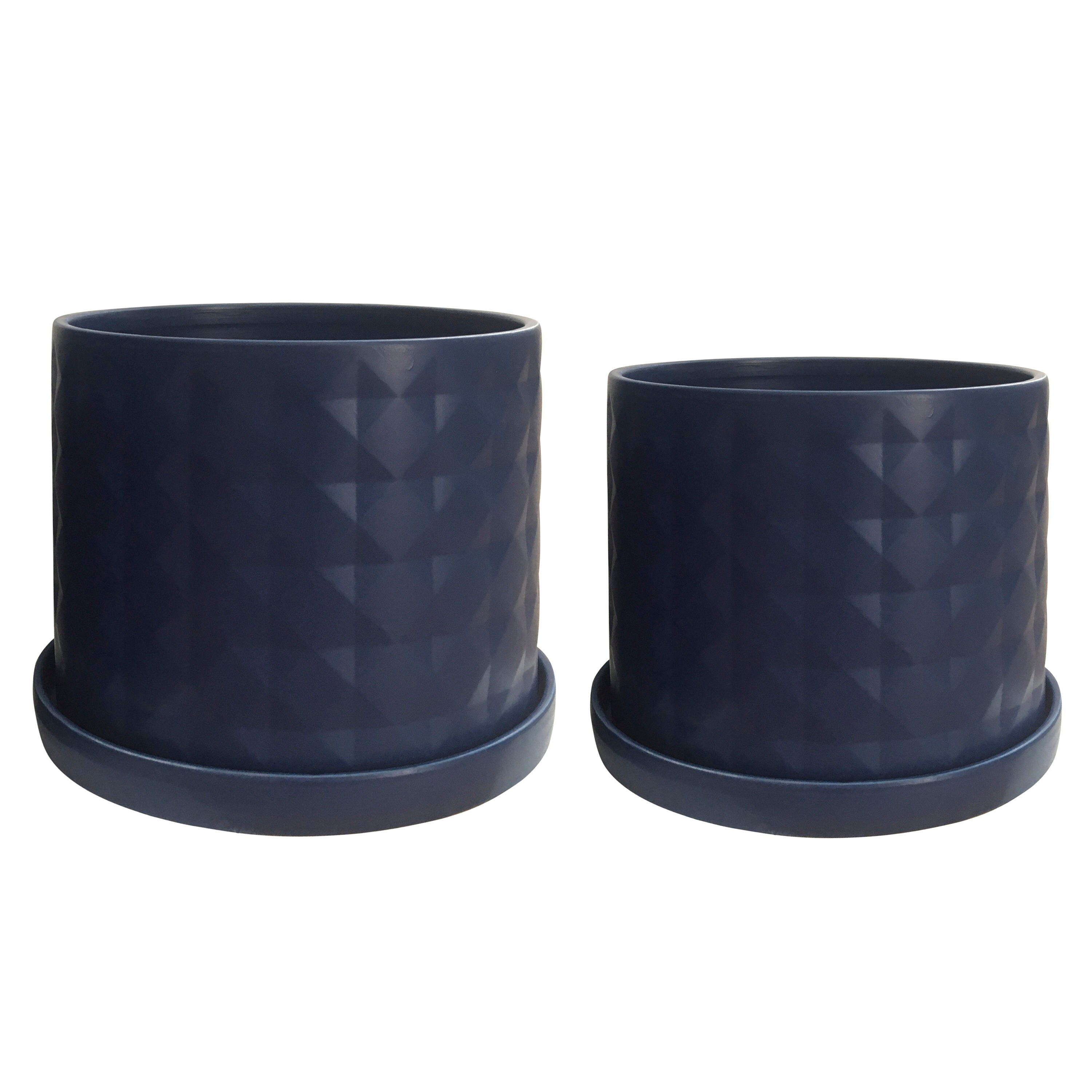 Sagebrook Home 16033-02 Round 12.0-Inches W Medium Blue Ceramic Indoor/Outdoor Planter with Drainage Holes Attached Saucer