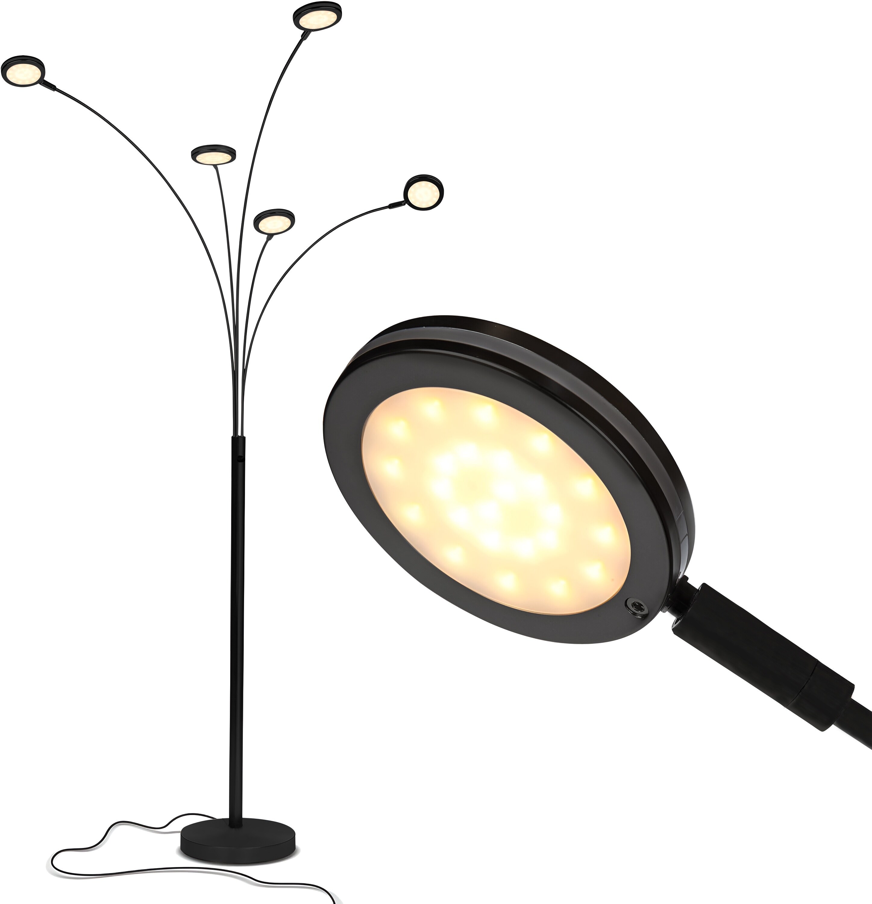 Brightech FL-ORN5-BLK 74-in Orion 5 Black Adjustable-Arm Dimmable LED Arc Floor Lamp