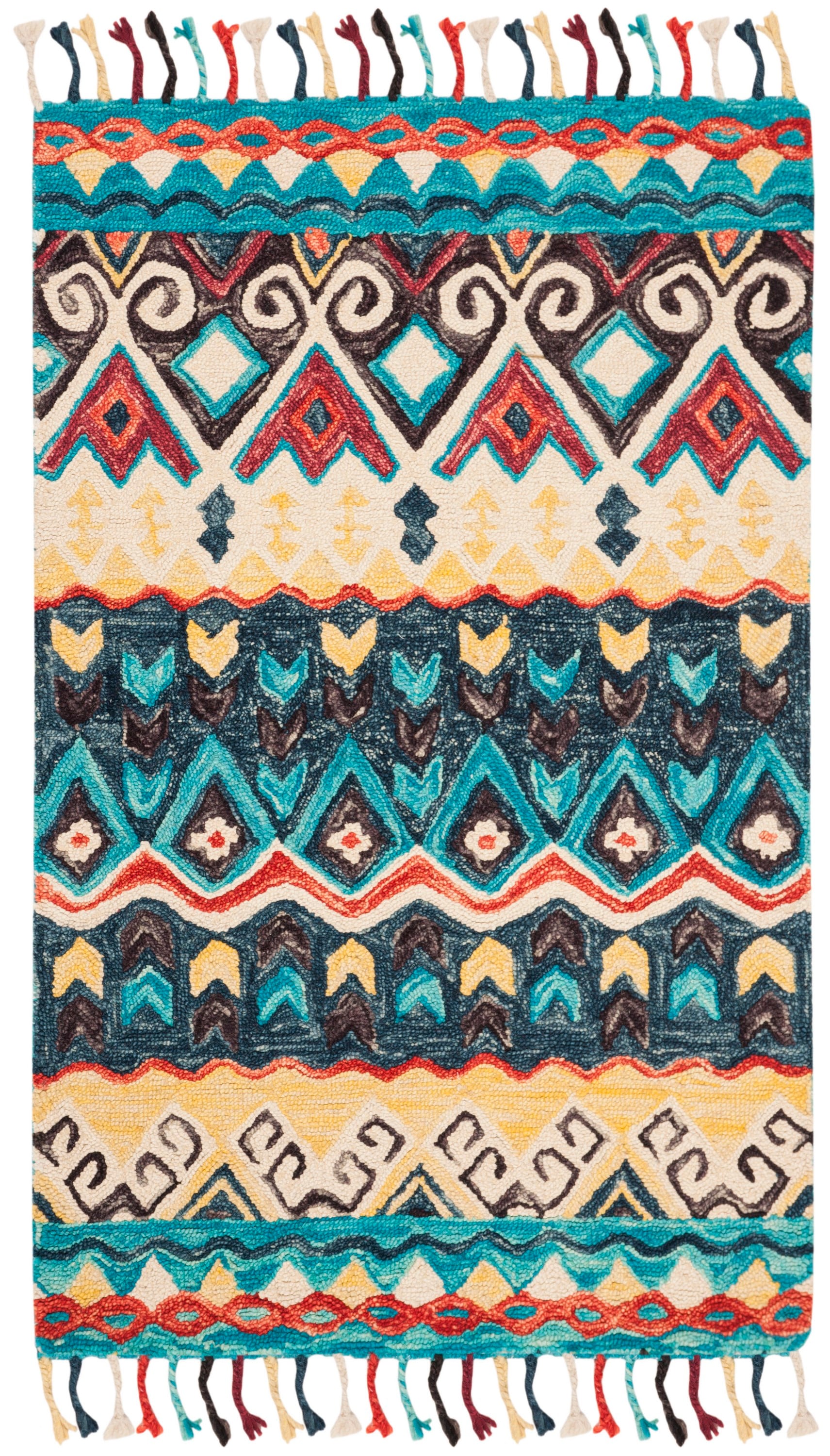 Handmade Blue and Red Wool 10' x 14' Tufted Area Rug