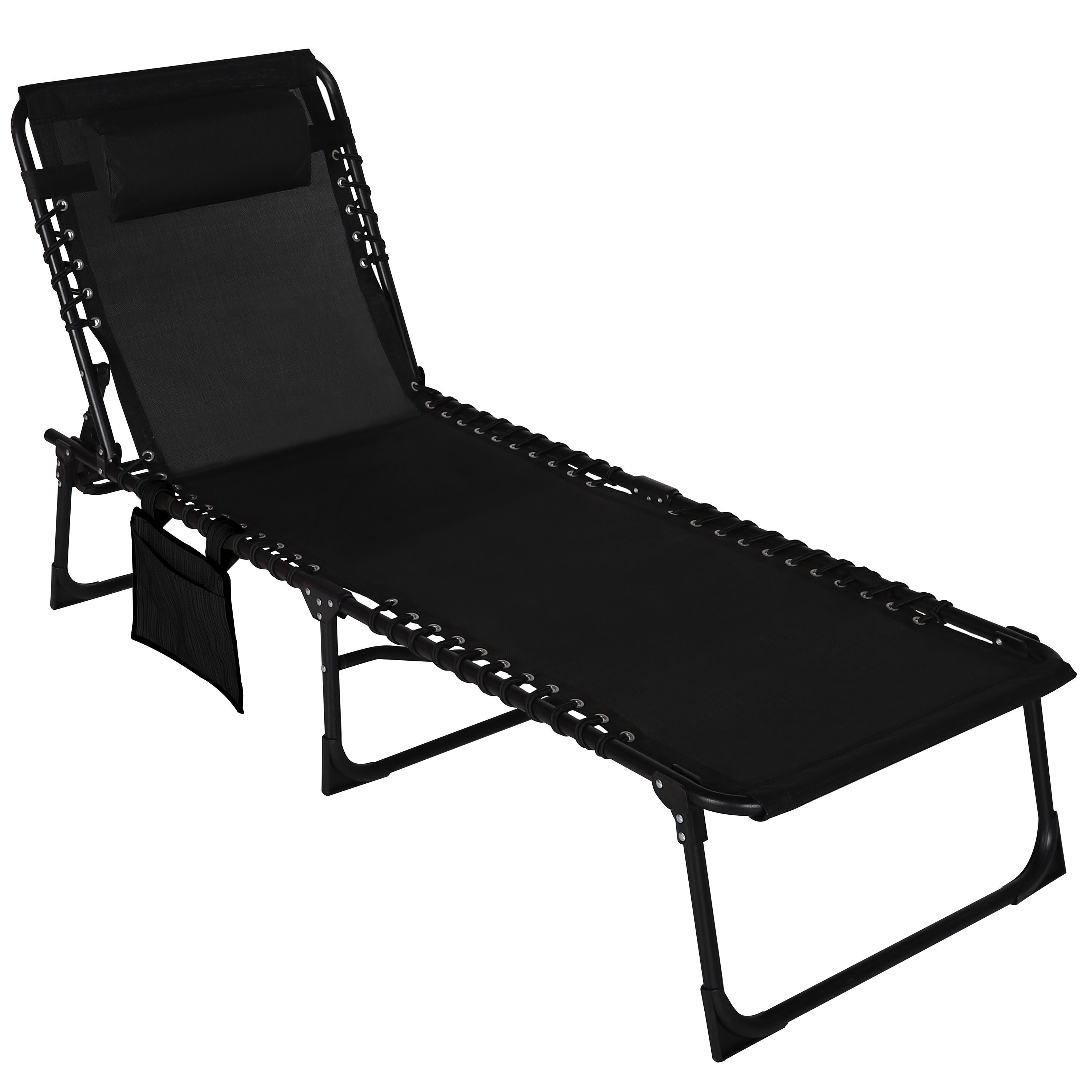 Veikous Outdoor Chaise Lounge Chair 4-Fold For Patio With Detachable Pocket  And Pillow, Black In The Patio Chairs Department At Lowes.Com