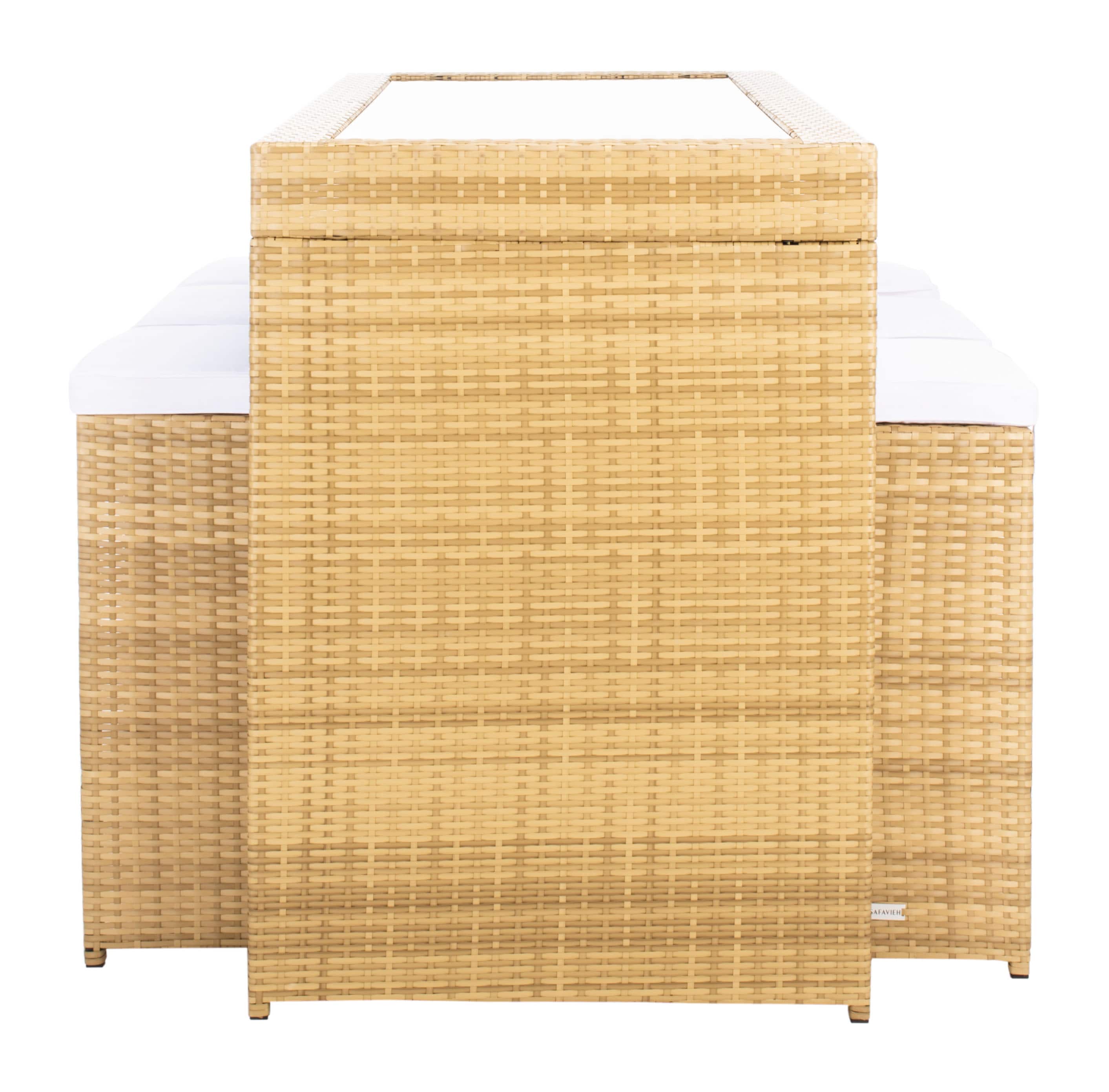 Natural Wicker 7-Piece Outdoor Dining Set with White Cushions