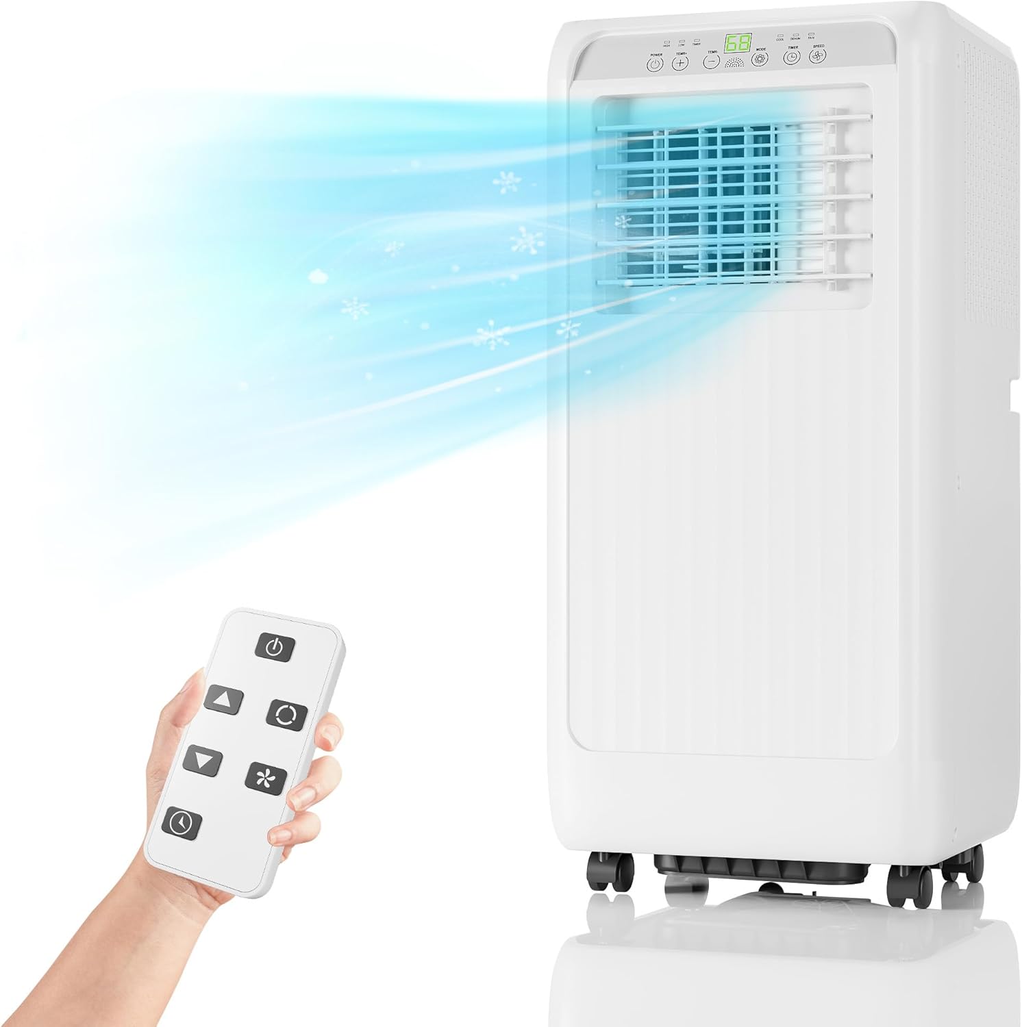 Qeetex ZYS-PHO-10G4S3CZ 8000 BTU Portable Air Conditioner for Room up to 350 Sq Ft 3-in-1 AC with Dehumidifier Fan LED Display HyperFilter Air Purifier Remote Control Sleep Mode Window Kit Wheels - White