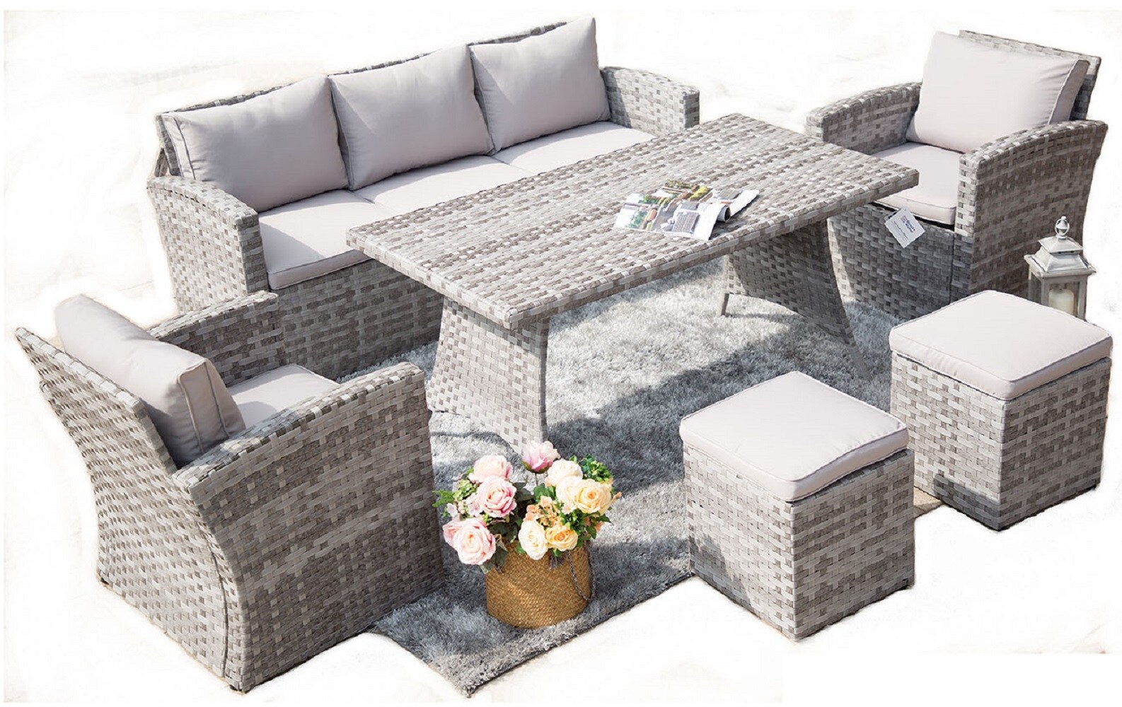 Direct Wicker EN-PAS-1958 Rattan 6-Piece Wicker Patio Conversation Set with Gray Cushions