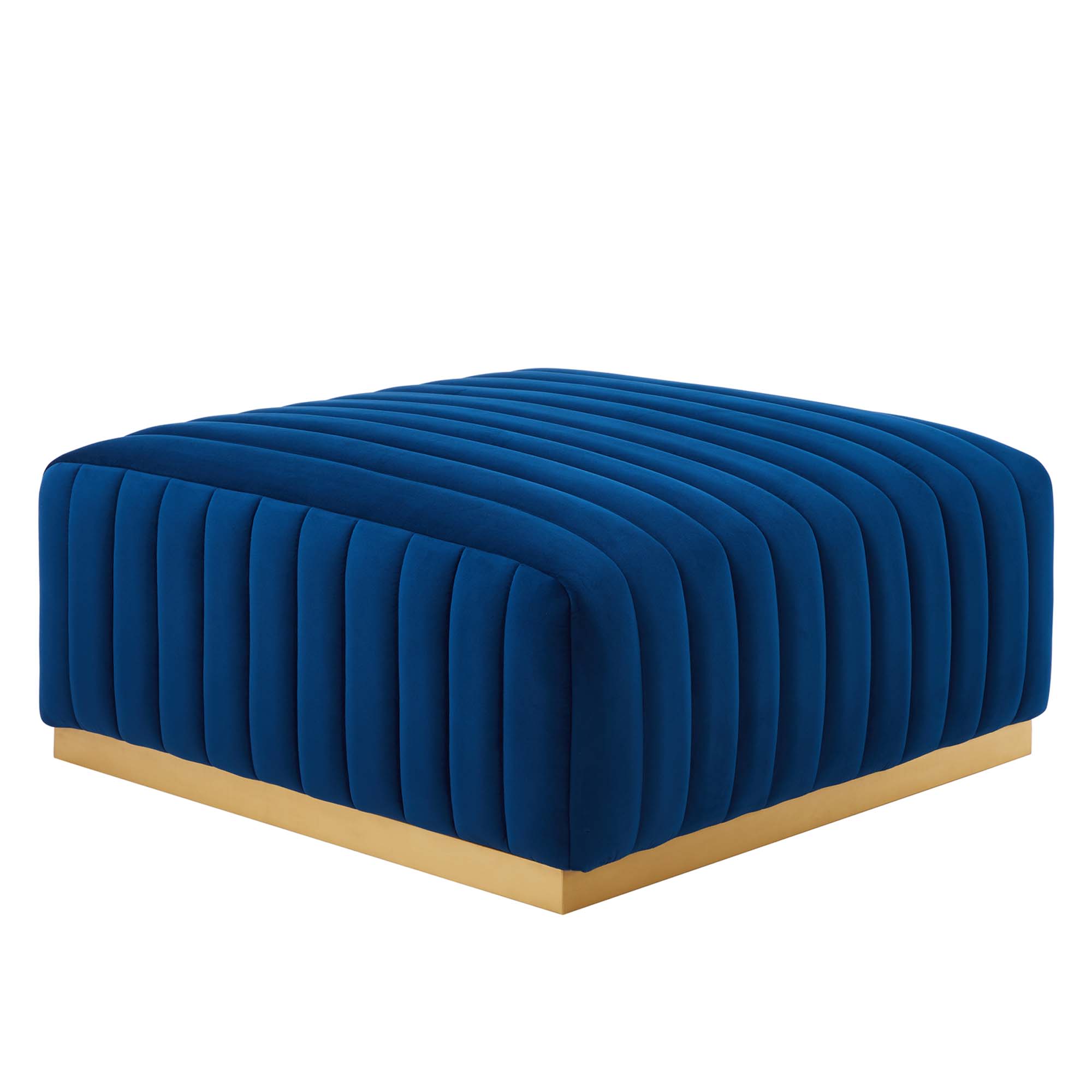  Conjure Channel Tufted Performance Velvet Ottoman in Gold Navy
